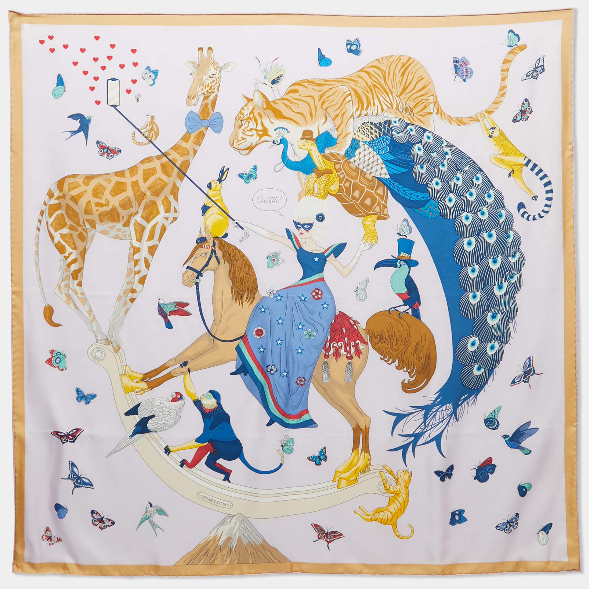 Hermès Story Light Pink Printed Silk Square Scarf