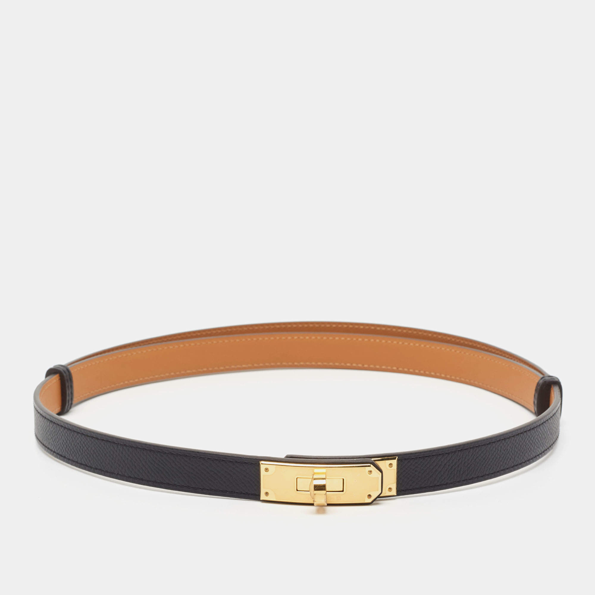 Pre Owned Hermes Noir Epsom Leather Gold Tone Finish Kelly 18 Belt Adjustable