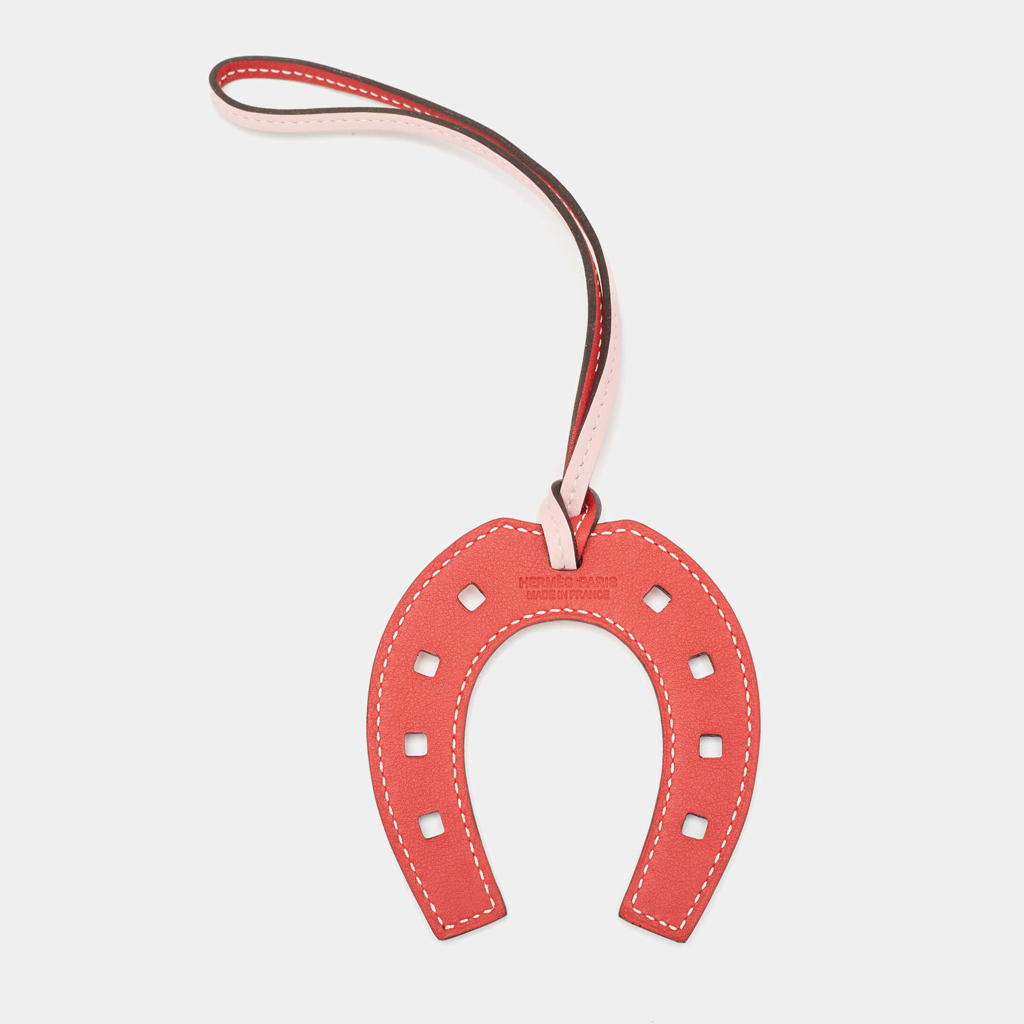 Hermes Rose Sakura/Vermillion Swift Leather Paddock Fer a Cheval Bag Charm