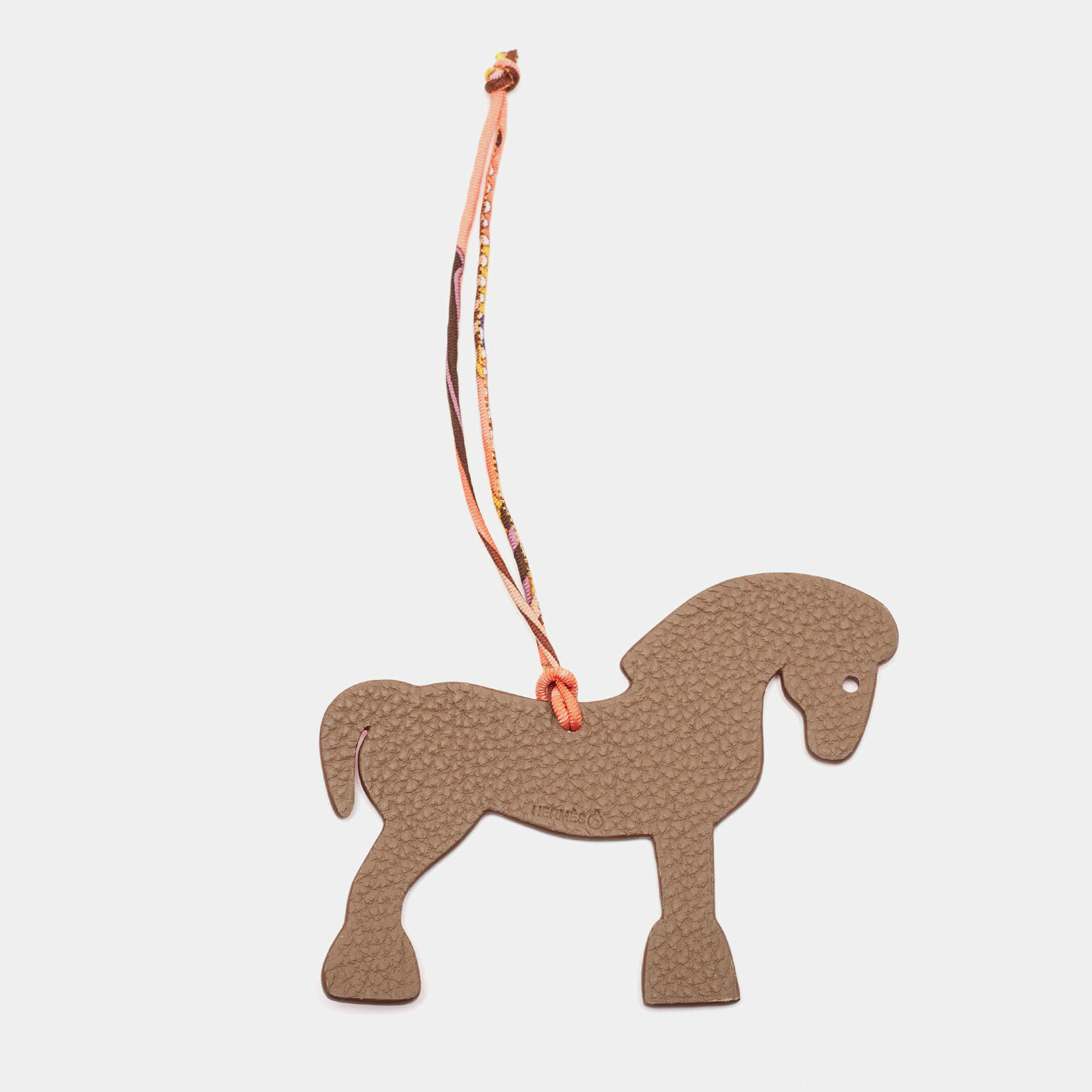 Pre Owned Hermès Rose Confetti/Etain Epsom and Togo Leather Petit H Hermy Horse Bag Charm