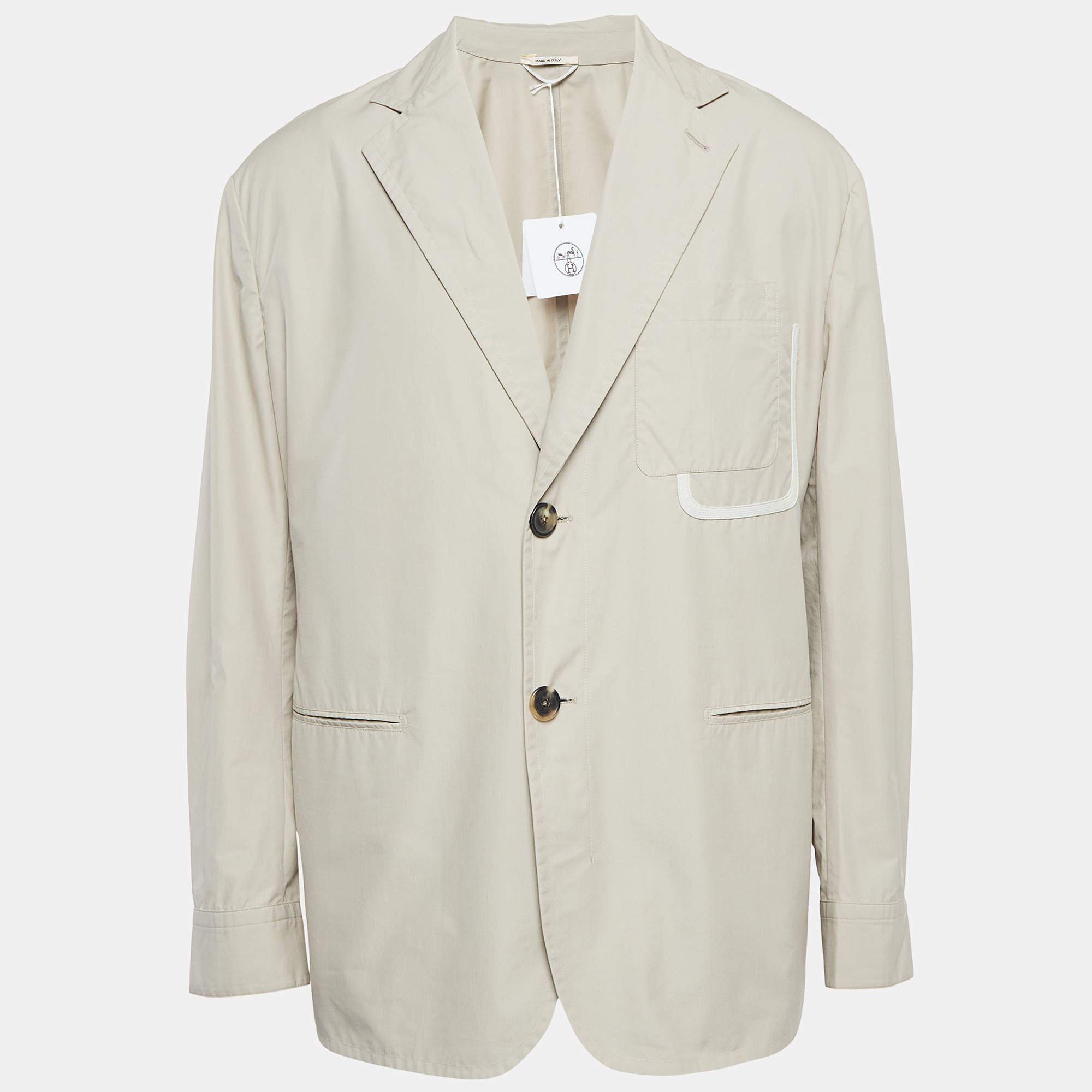 Hermes Tan Khaki Poplin Button-Up Jacket M