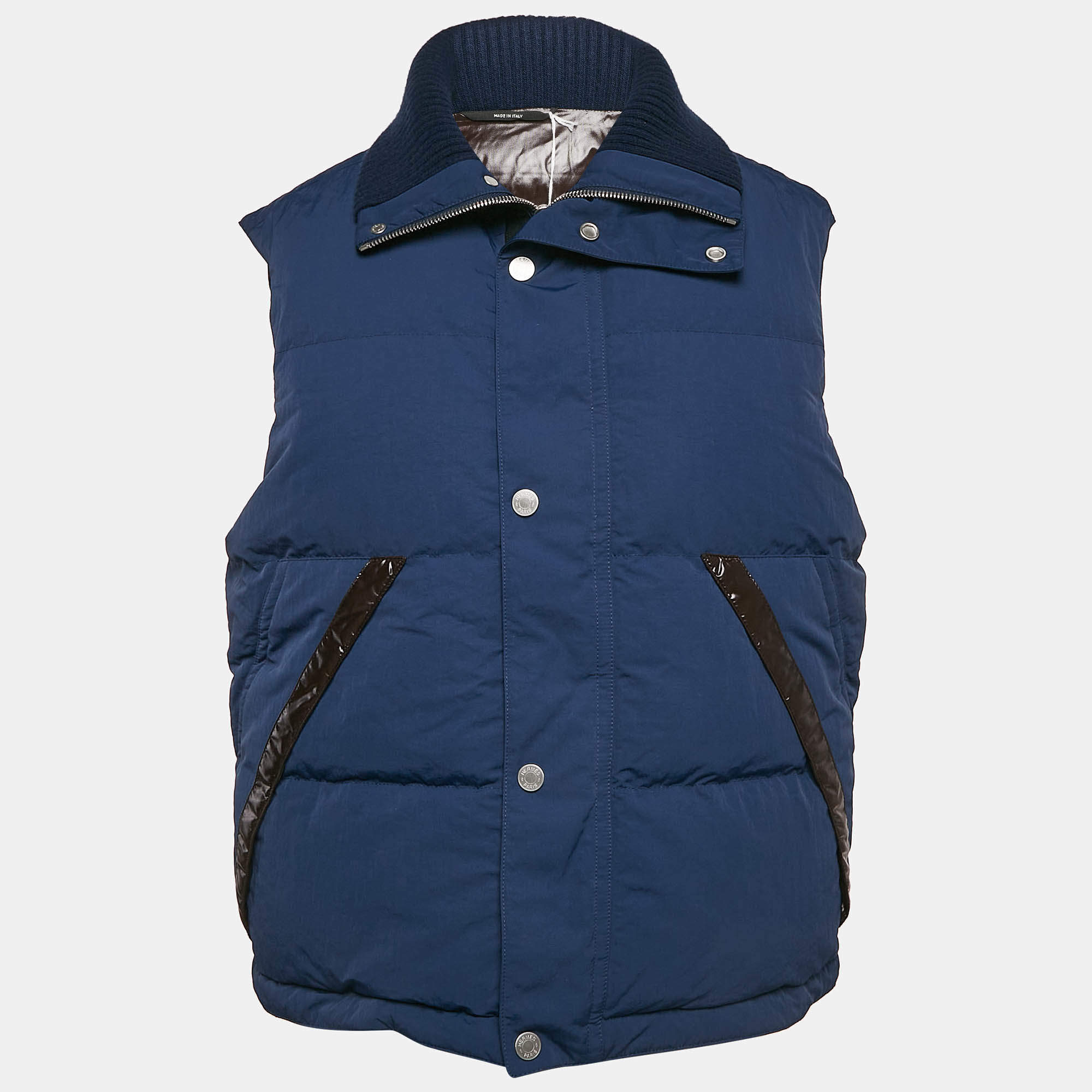 Hermès Navy Blue Synthetic Puffer Vest XXL