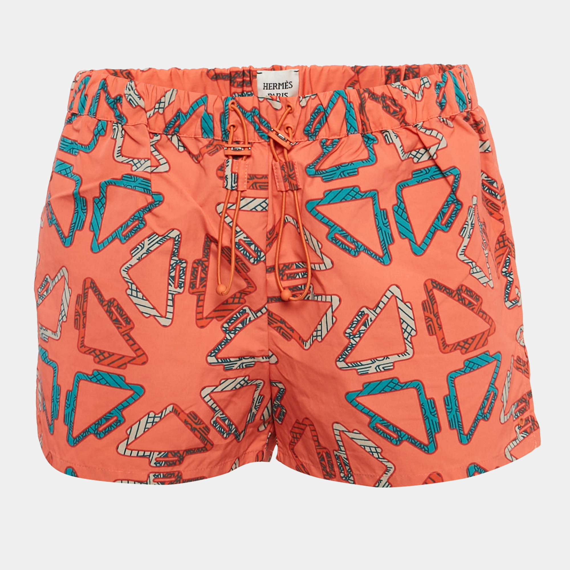 Hermès Rose Sorbet Orange Tatersales Print Nylon Beach Shorts S