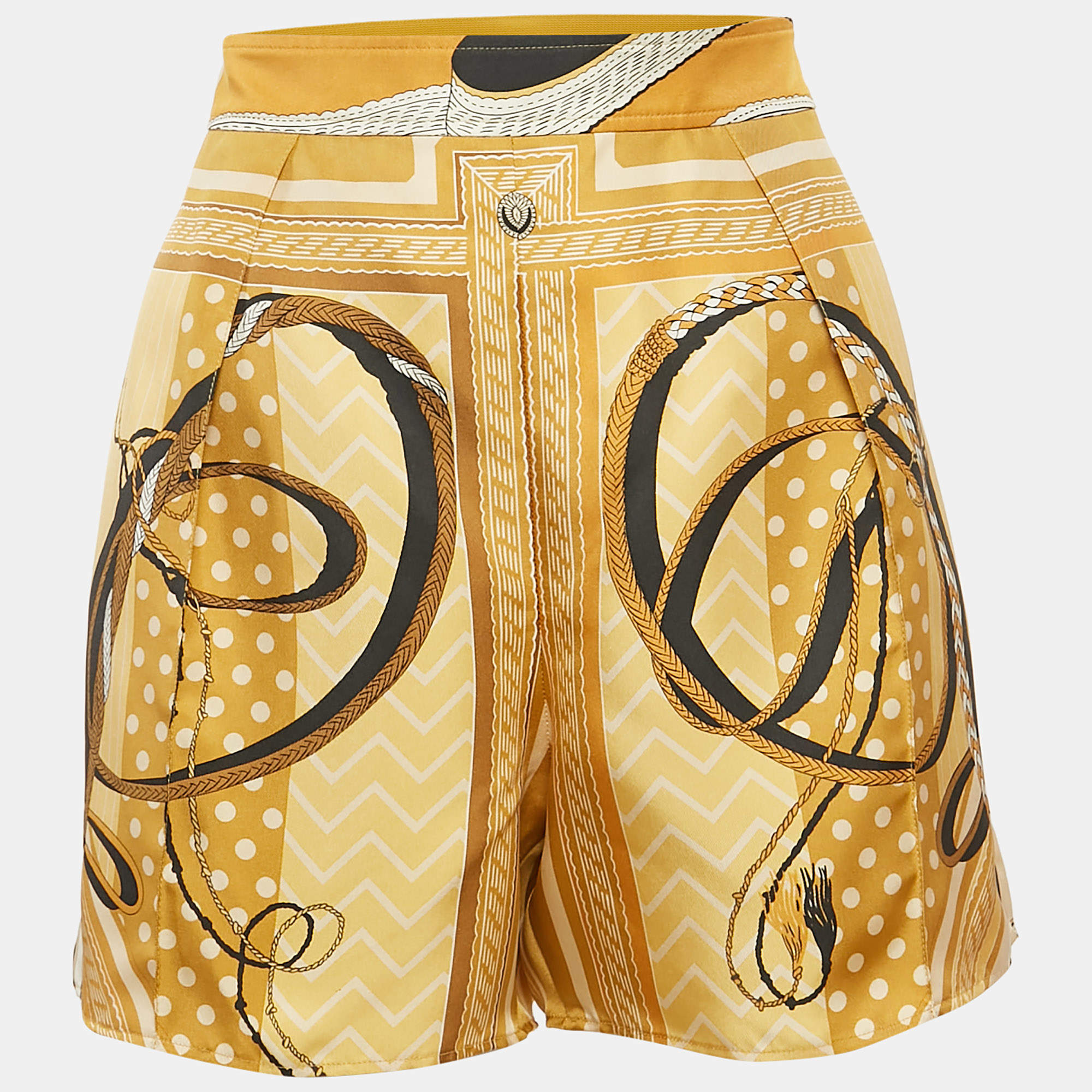 Pre Owned Hermès Mustard Yellow Scarf Print Shorts M