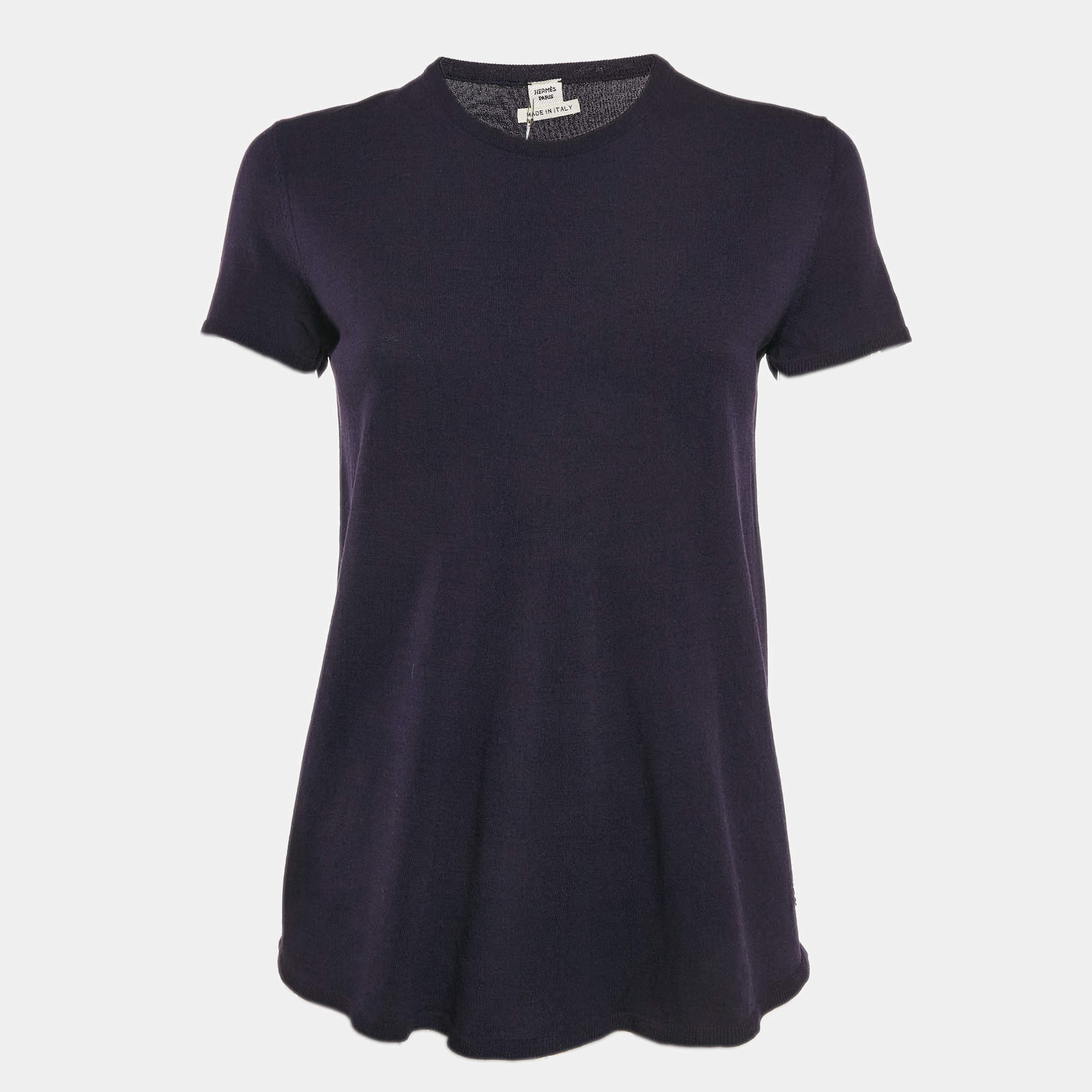 Hermès Purple Wool Knit Crew Neck Sweater Top M