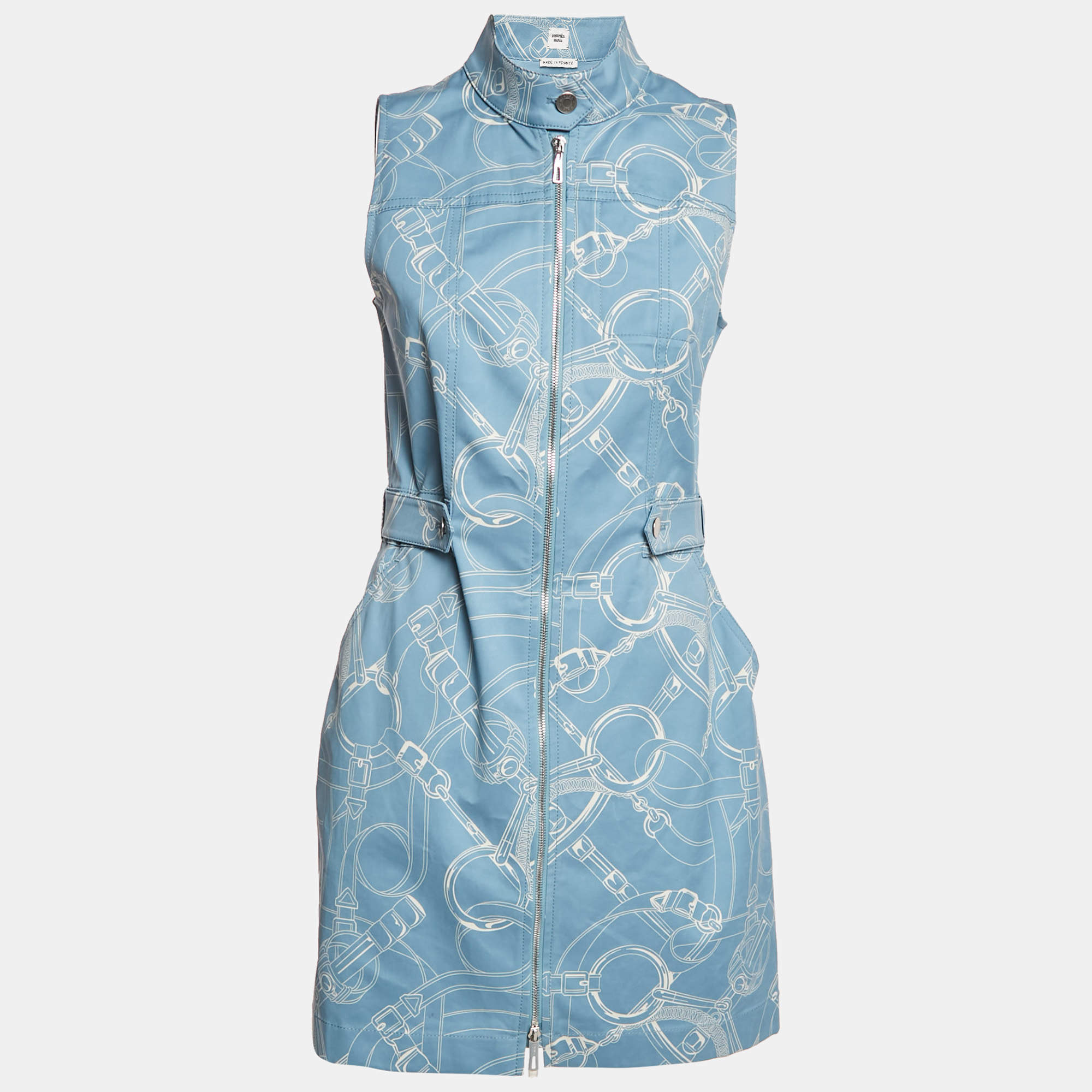 Hermès Blue Cotton Eperon d'Or Finesse Zipped Dress M