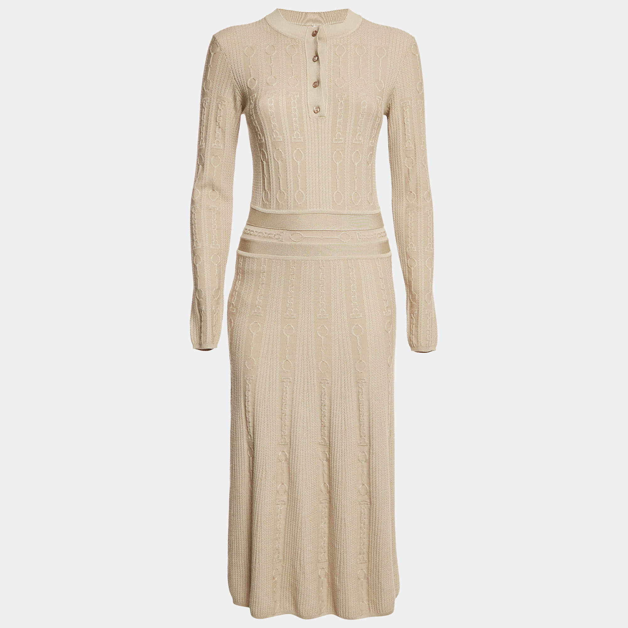Hermès Grey Beige Maille Torsades Midi Dress S