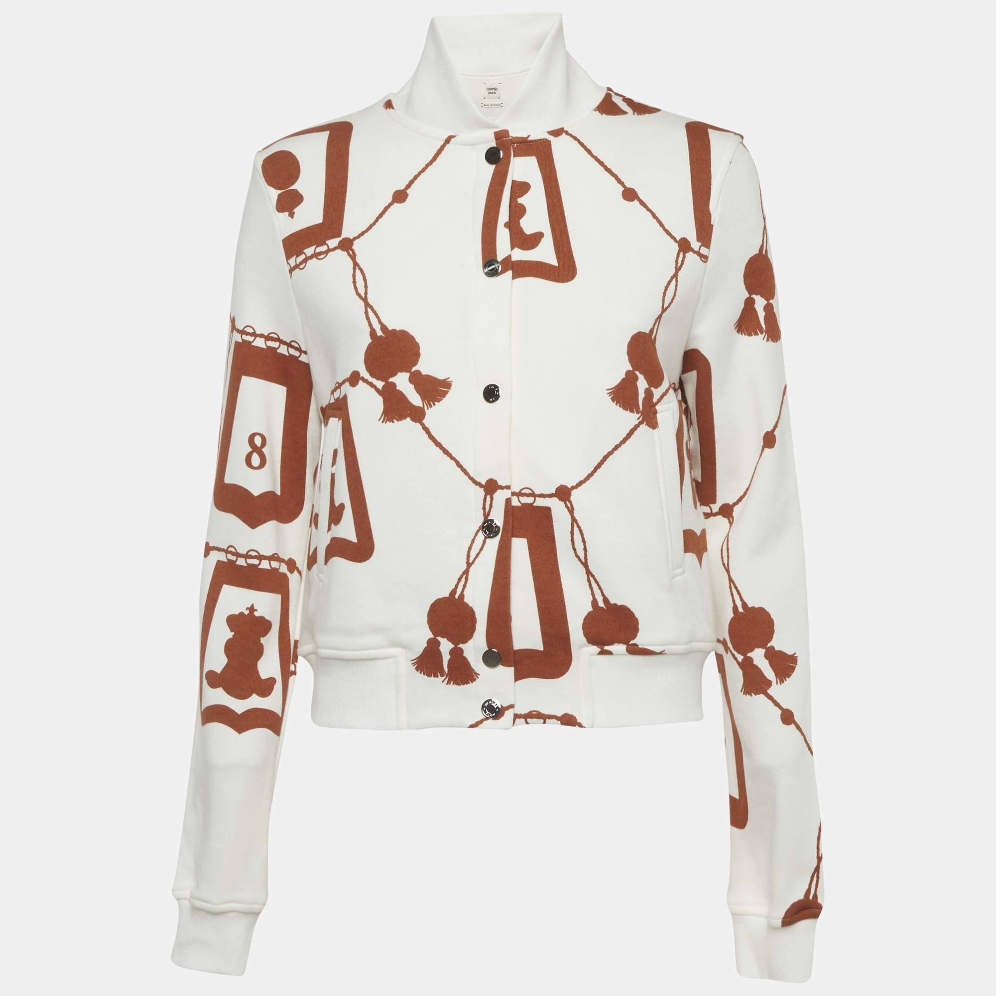 Pre Owned Hermes White/Brown Lantern Print Cotton Jacket M