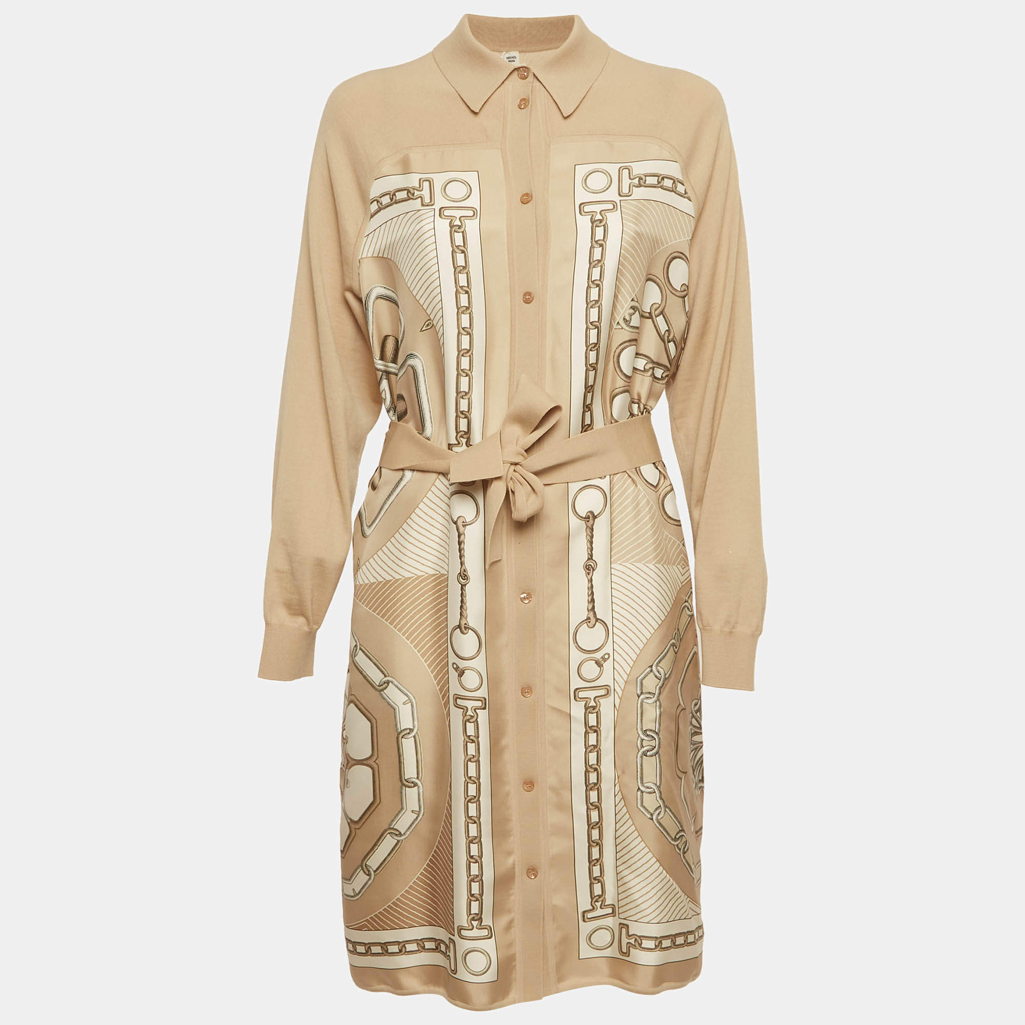 مملوكة مسبقًا Hermes Grey Effet Kaleidoscope Silk and Knit Dress M