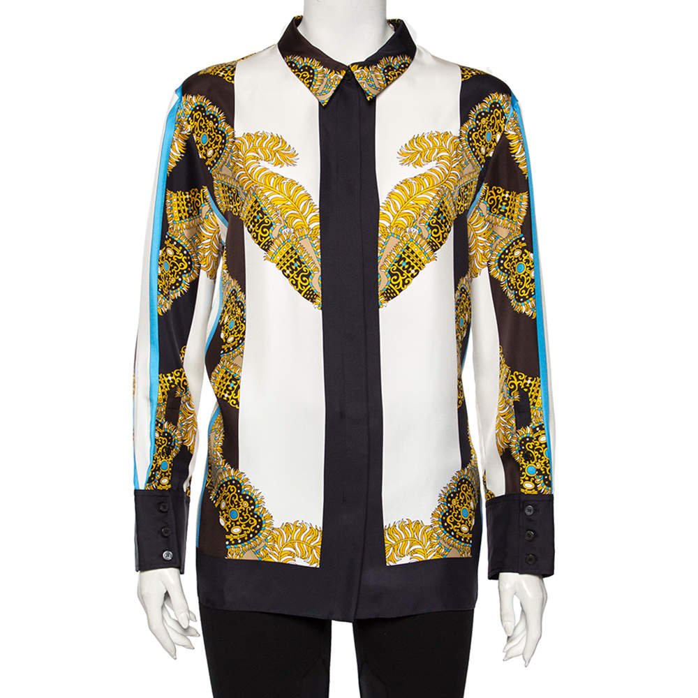 Pre Owned Hermes Multicolor Sous L'egide de Mars Reyures Printed Silk Shirt L