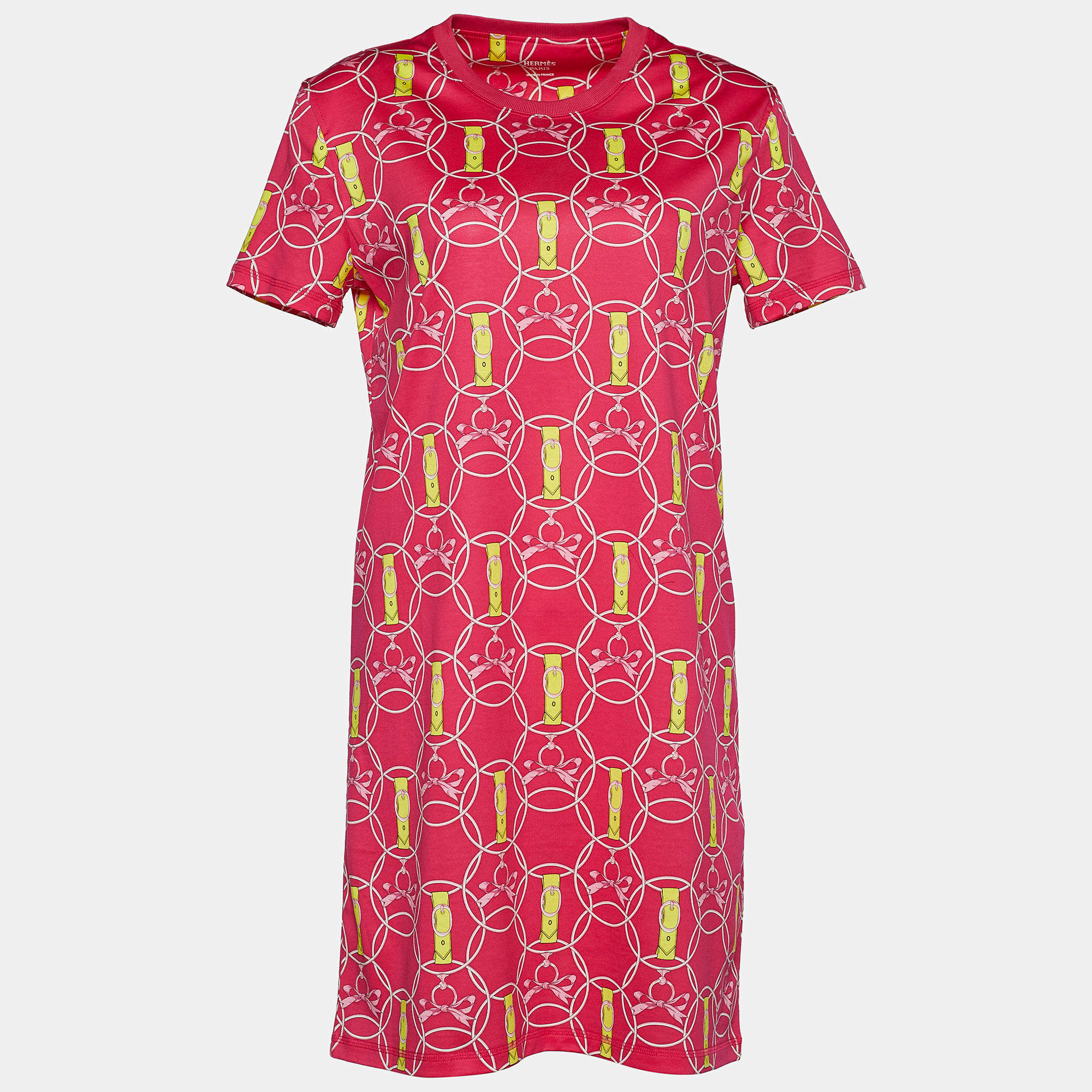 Pre Owned Hermes Rose Flash Promenade du Matin Print Cotton Shift Dress S