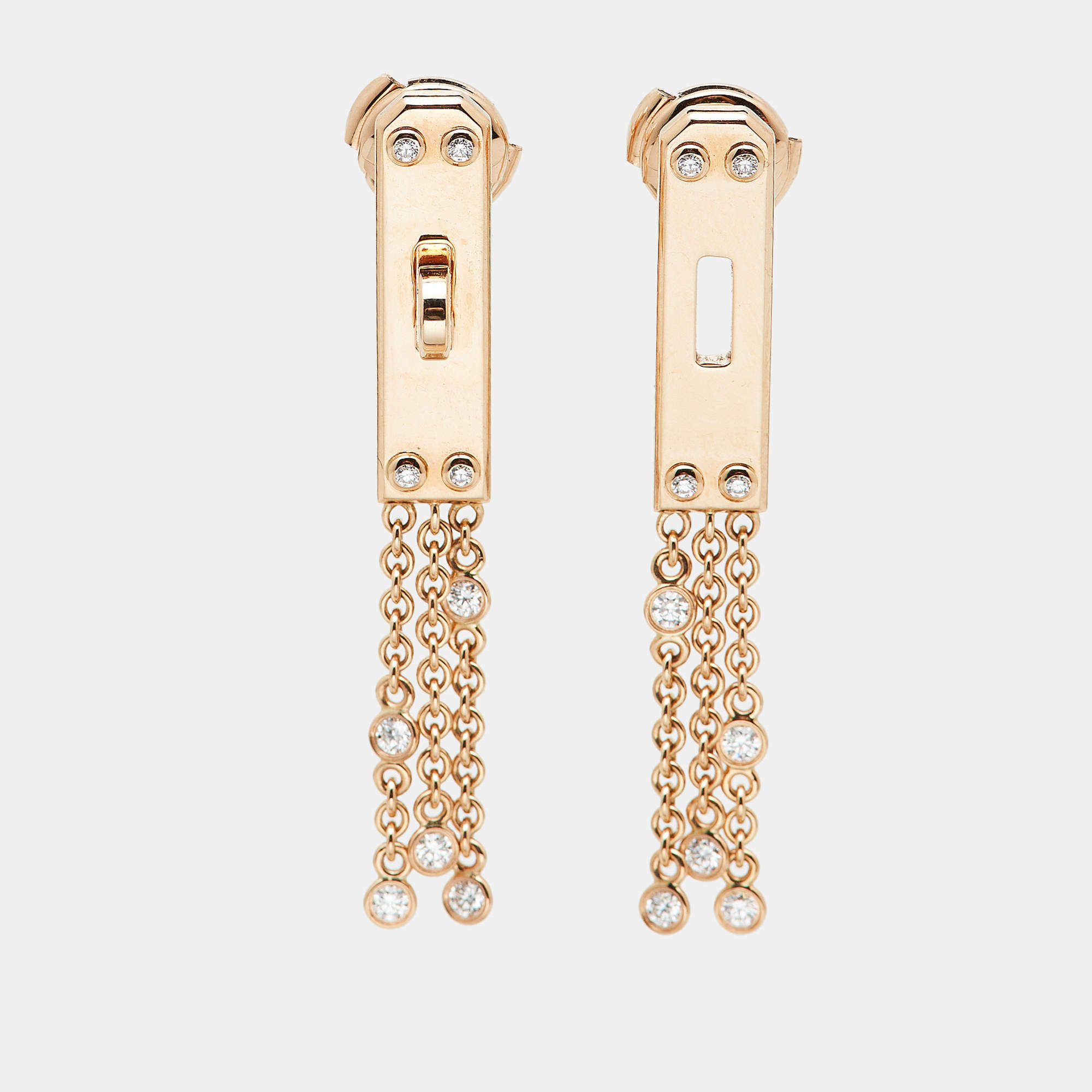Pre Owned Hermes Kelly Gavroche Diamonds 18k Rose Gold Earrings