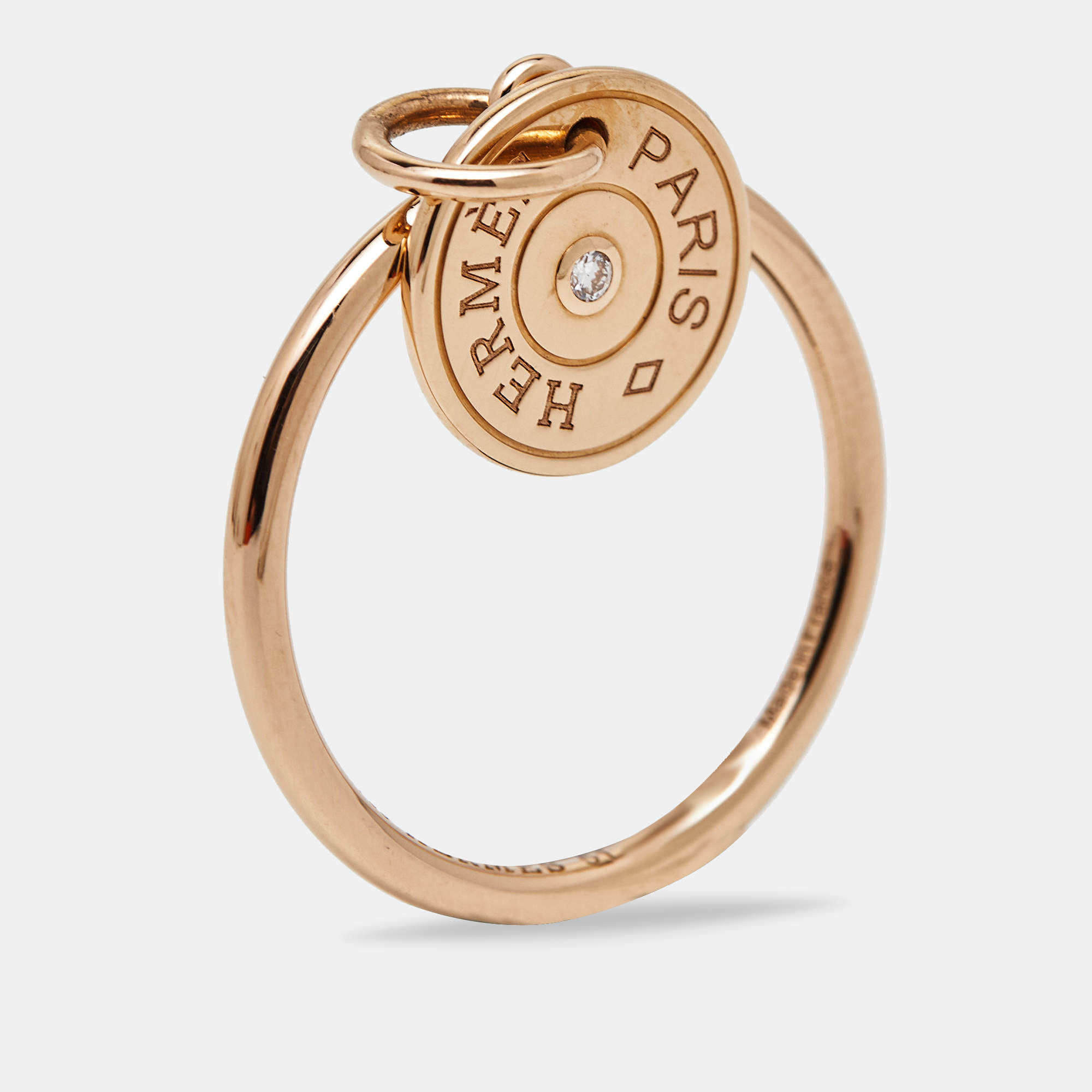 Hermès Gambade Diamond 18k Rose Gold Ring Size 51