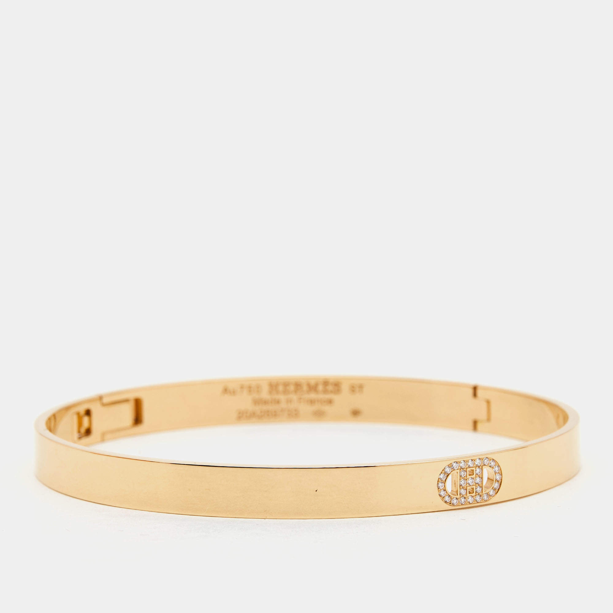 Hermes H d'Ancre Diamonds 18k Rose Gold Bracelet