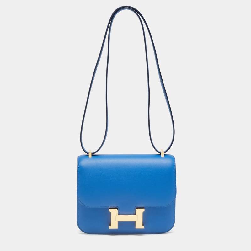 Hermes Bleu France Swift Leather Gold Finish Constance 18 Mini Bag