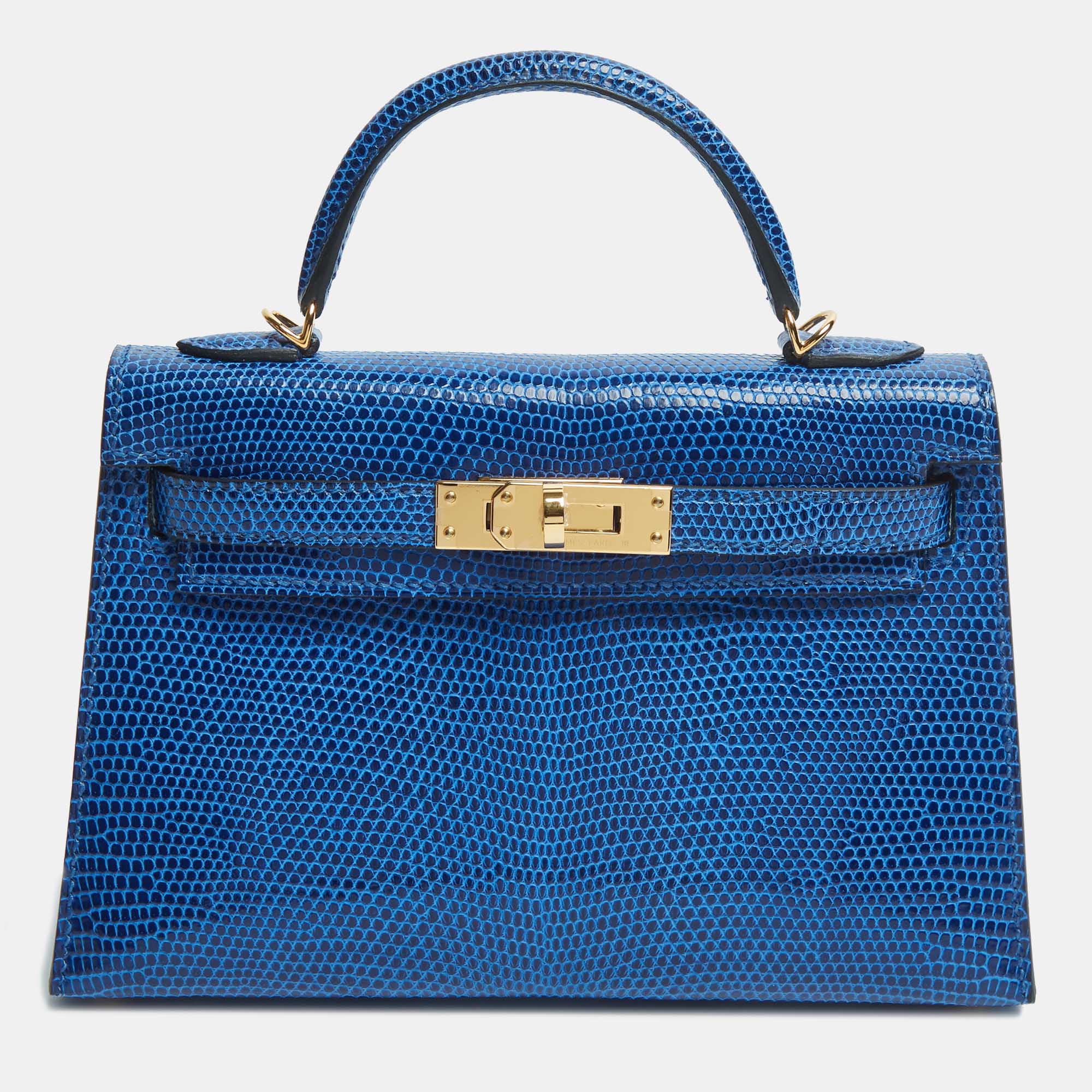 Hermès Bleu Saphir Lizard Niloticus Gold Finish Mini Kelly II Sellier 20 Bag