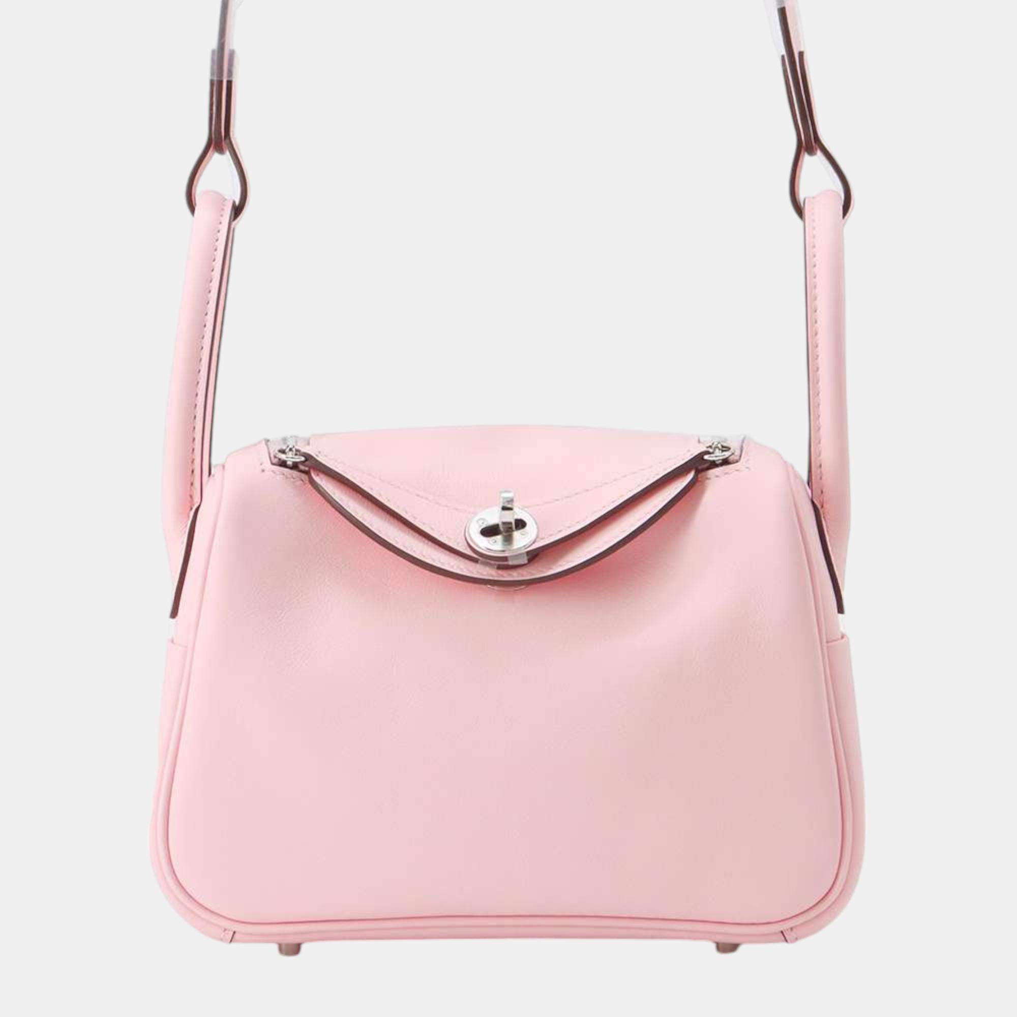 Hermes Rose Sakura Swift Leather Mini Lindy Shoulder Bag