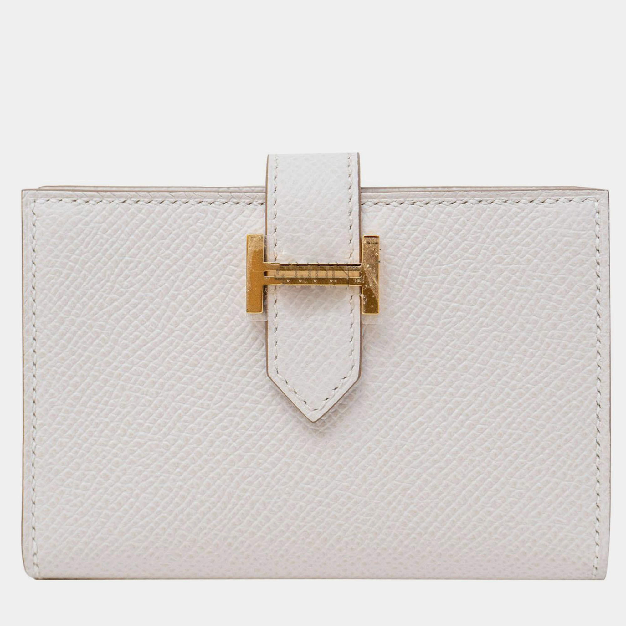 Pre Owned Hermes Gris Pale Epsom Bearn Card Holder GHW