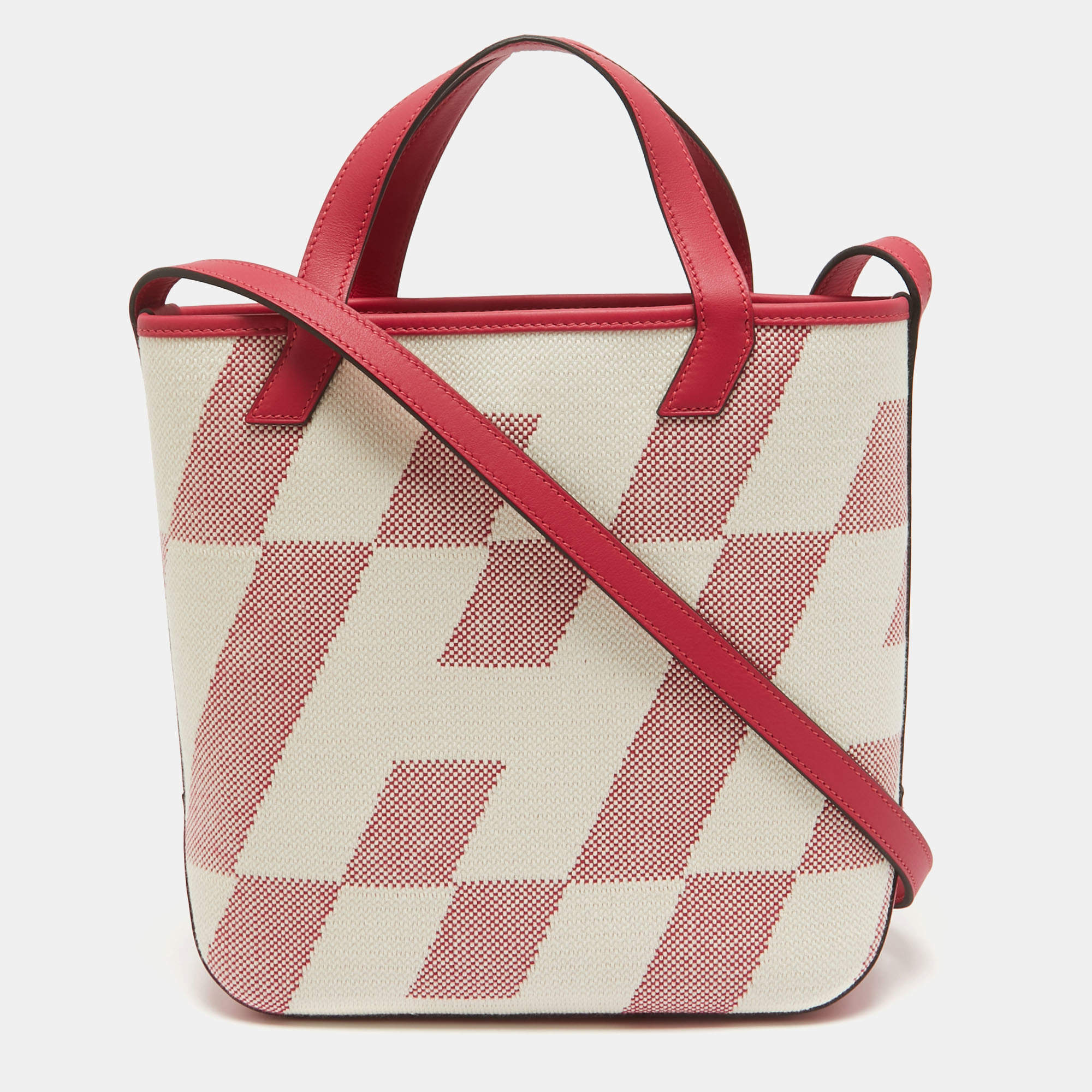 Hermes Ecru/Framboise Canvas and Swift Leather Cabas H En Biais 27 Bag