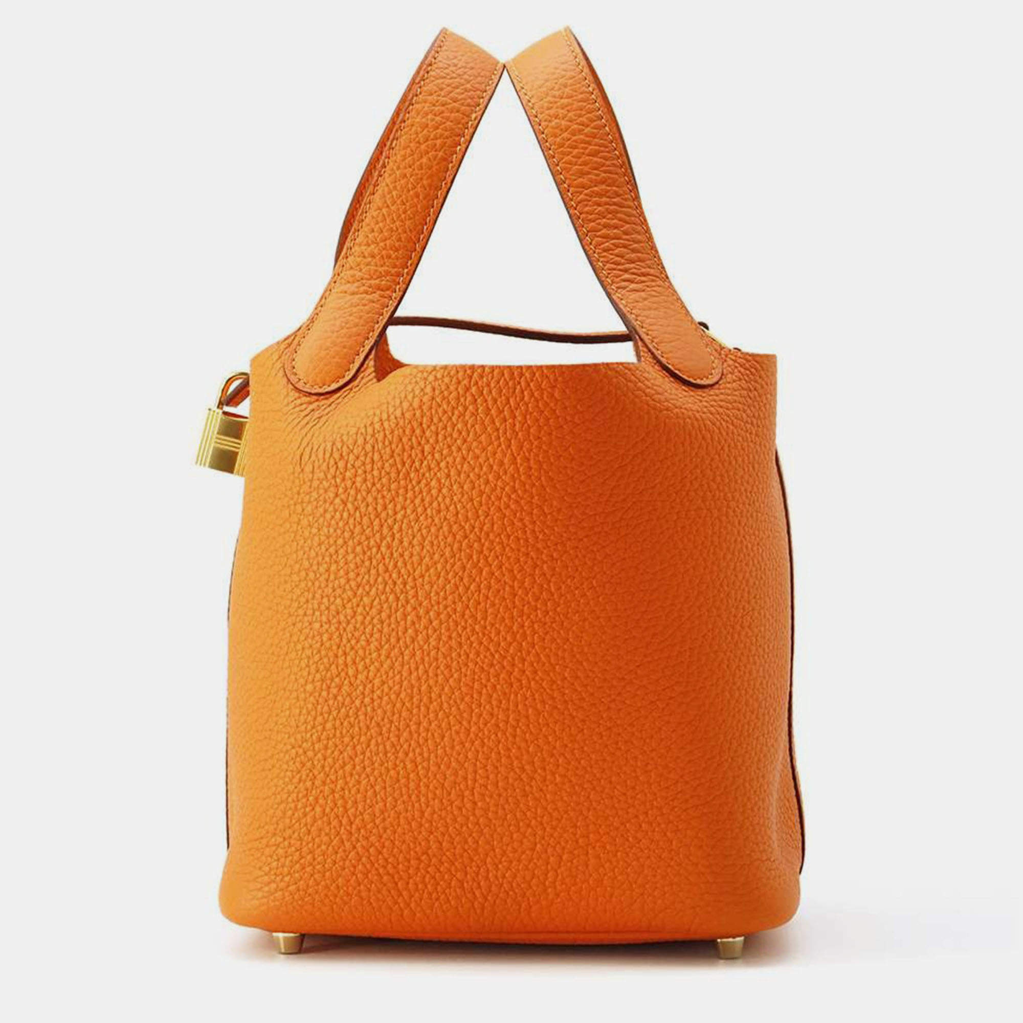 Hermes Orange Taurillon Clemence Size PM Picotin Lock