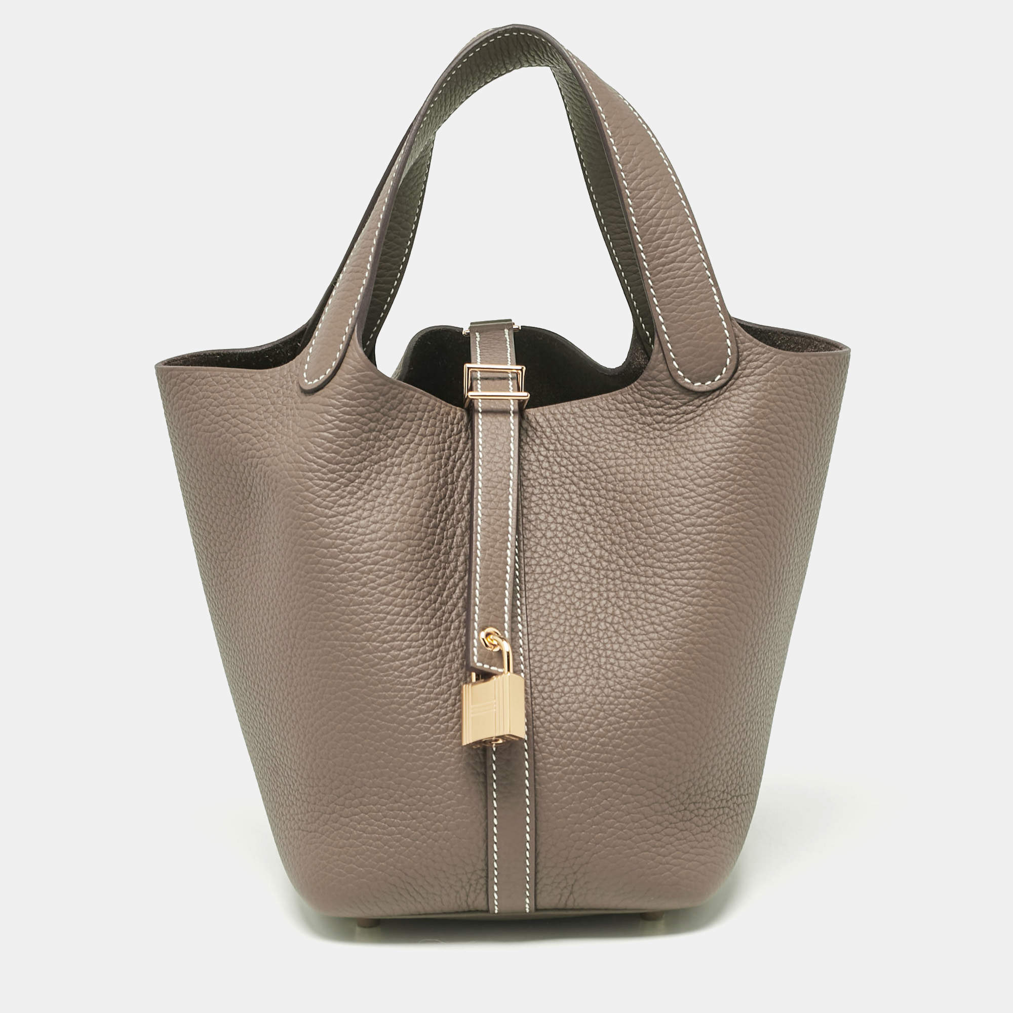 Pre Owned Hermes Etoupe Taurillon Clemence Leather Picotin Lock 18 Bag