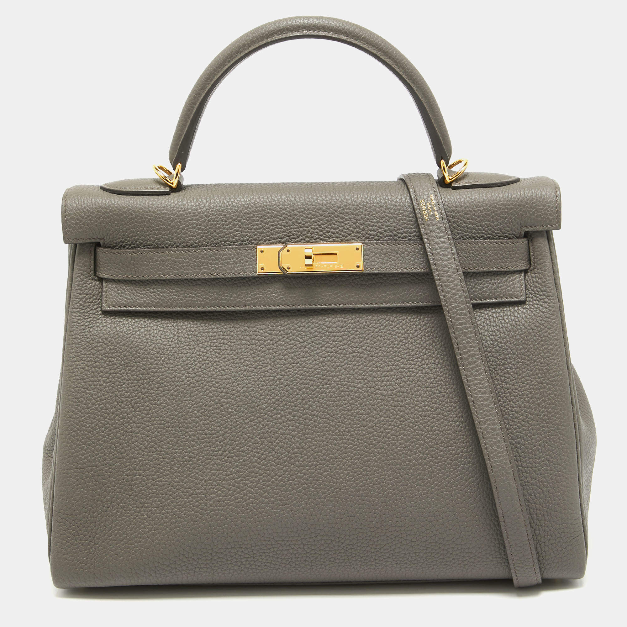 Pre Owned Hermes Etain Togo Leather Gold Finish Kelly Retourne 32 Bag