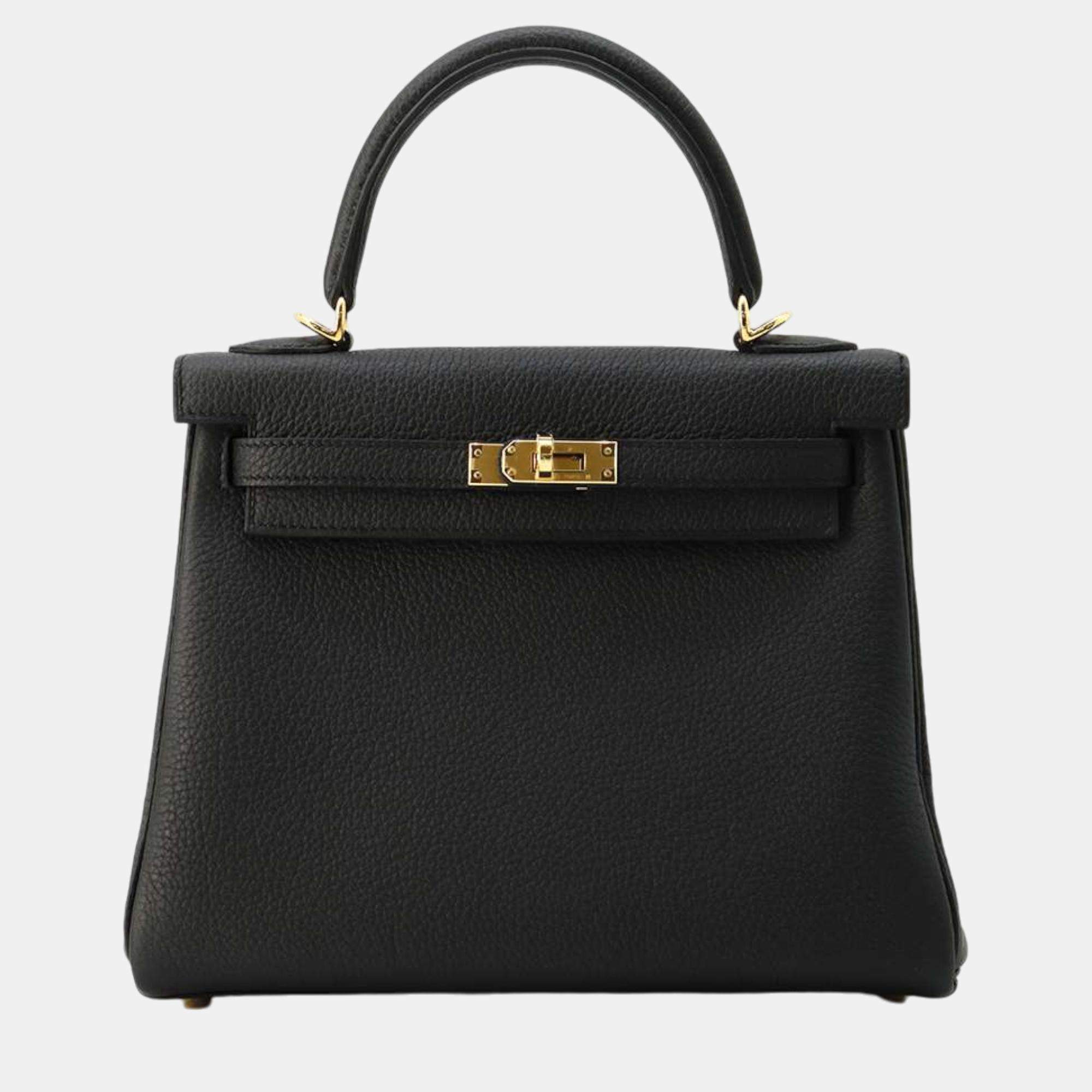 Hermes Kelly Retourne Black Togo Leather Size 25