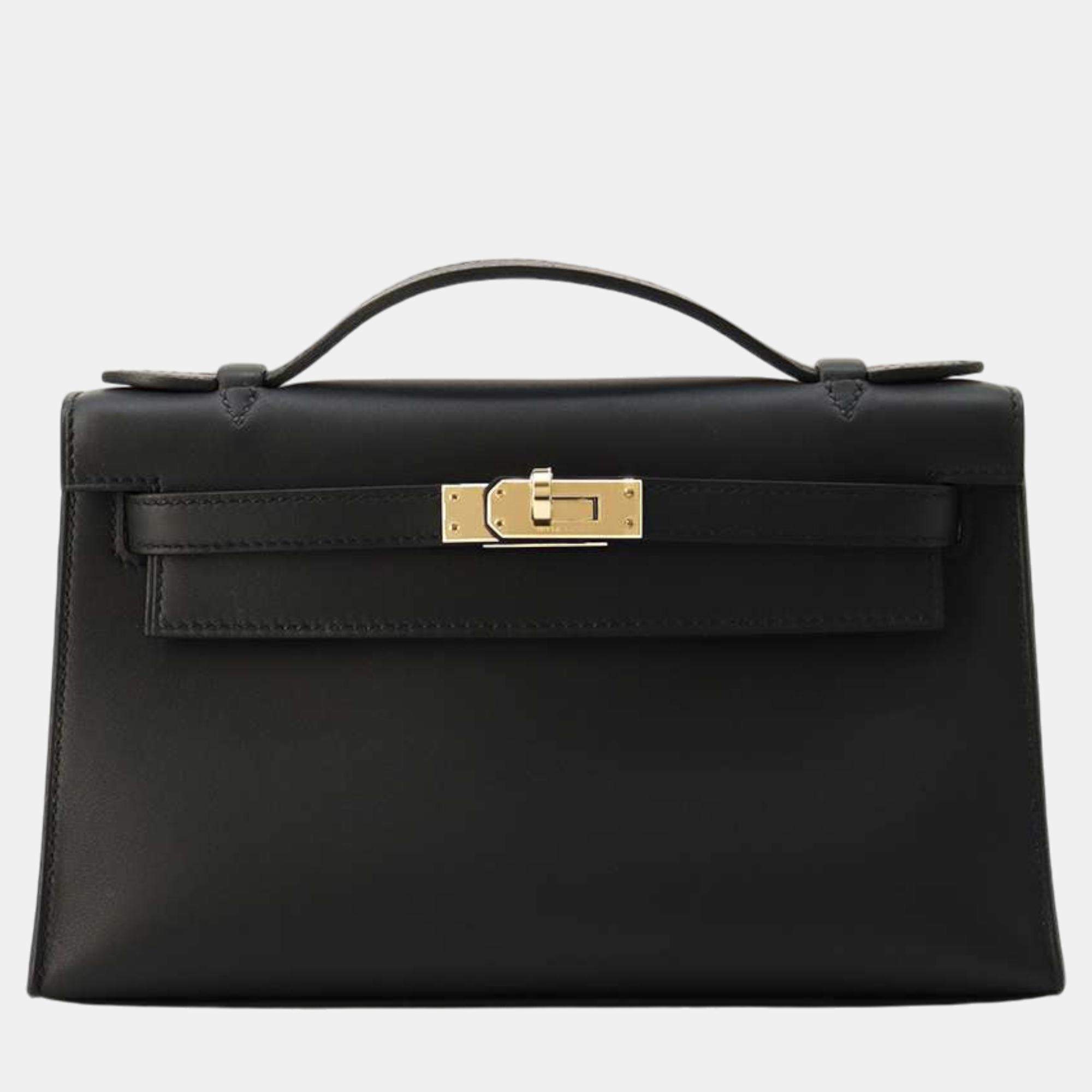 Hermes Pochette Kelly Black Swift Leather