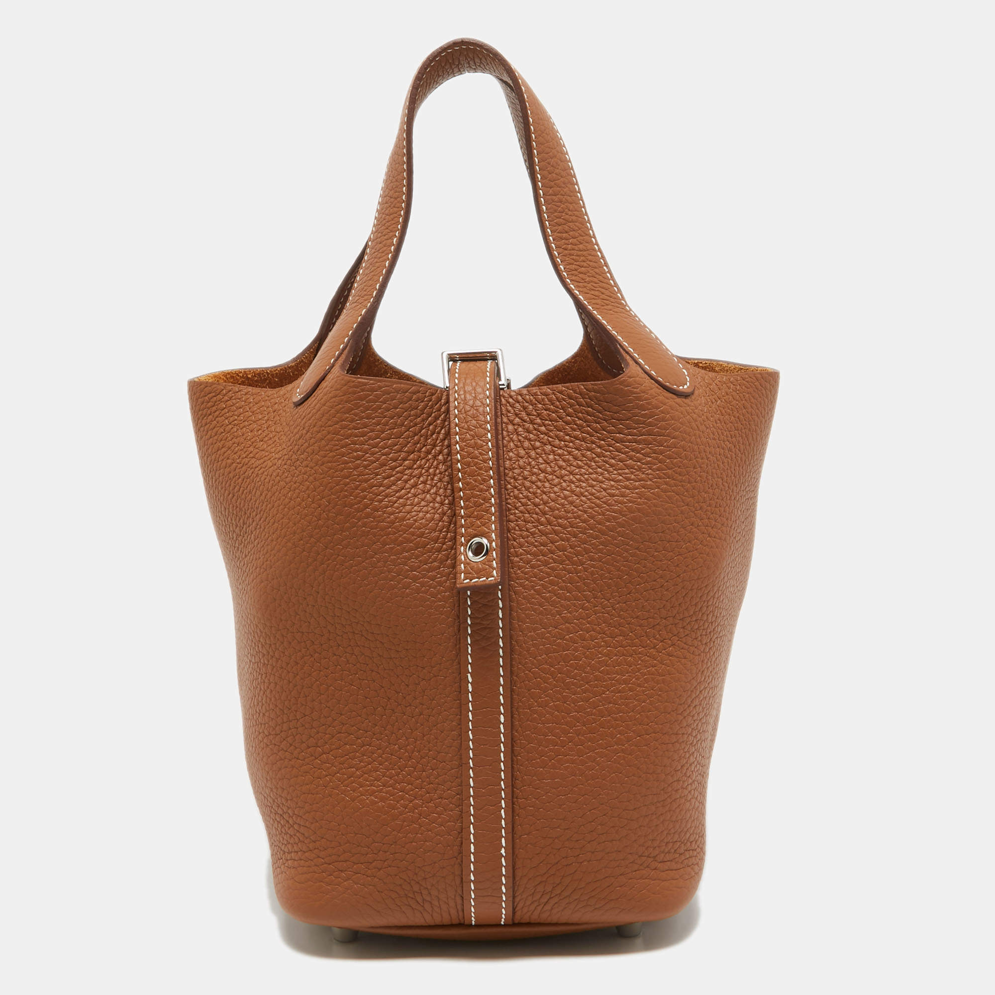 Pre Owned Hermès Gold Taurillon Clemence Leather Picotin Lock 18 Bag