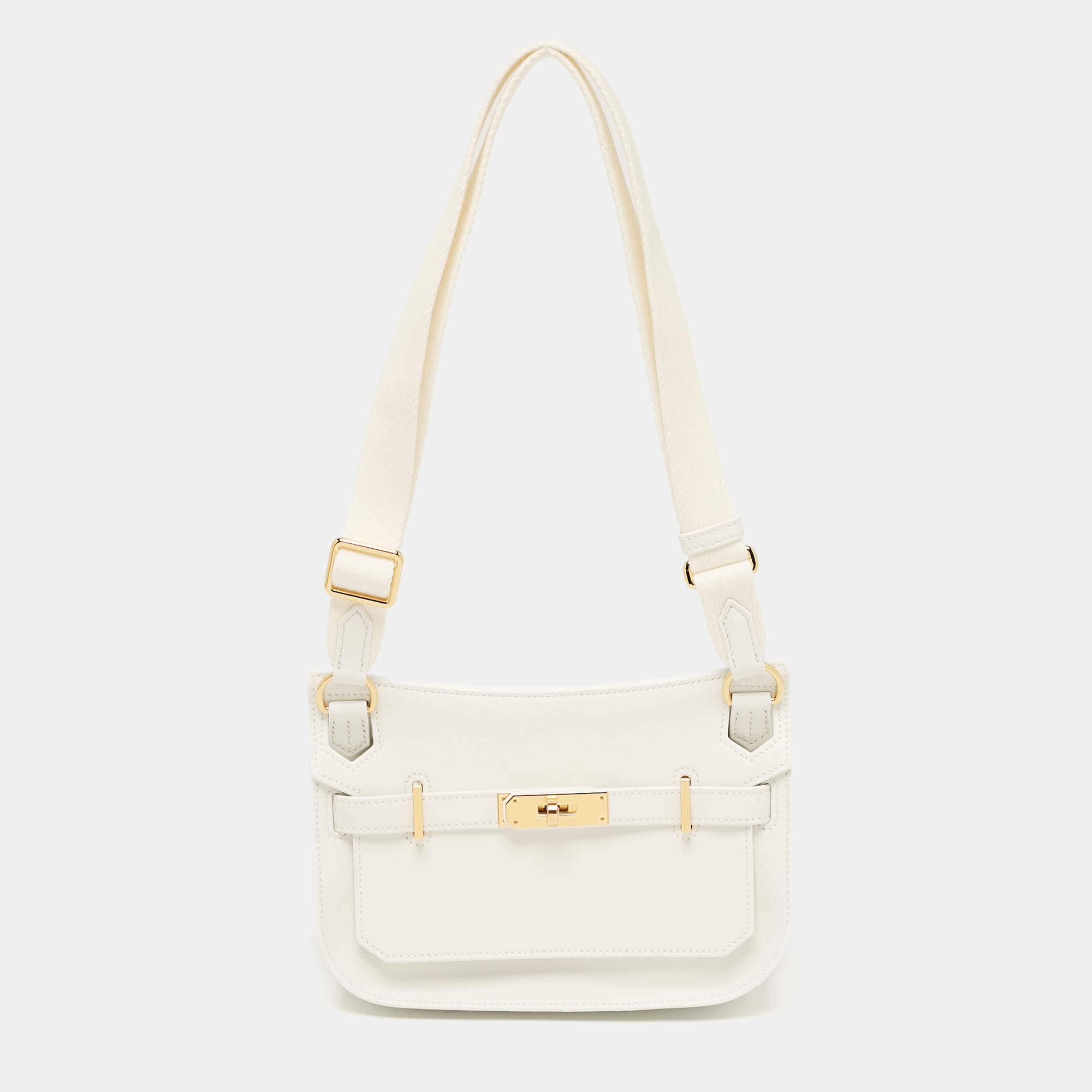 Hermes New White Swift Leather Gold Finish Jypsiere Mini Bag