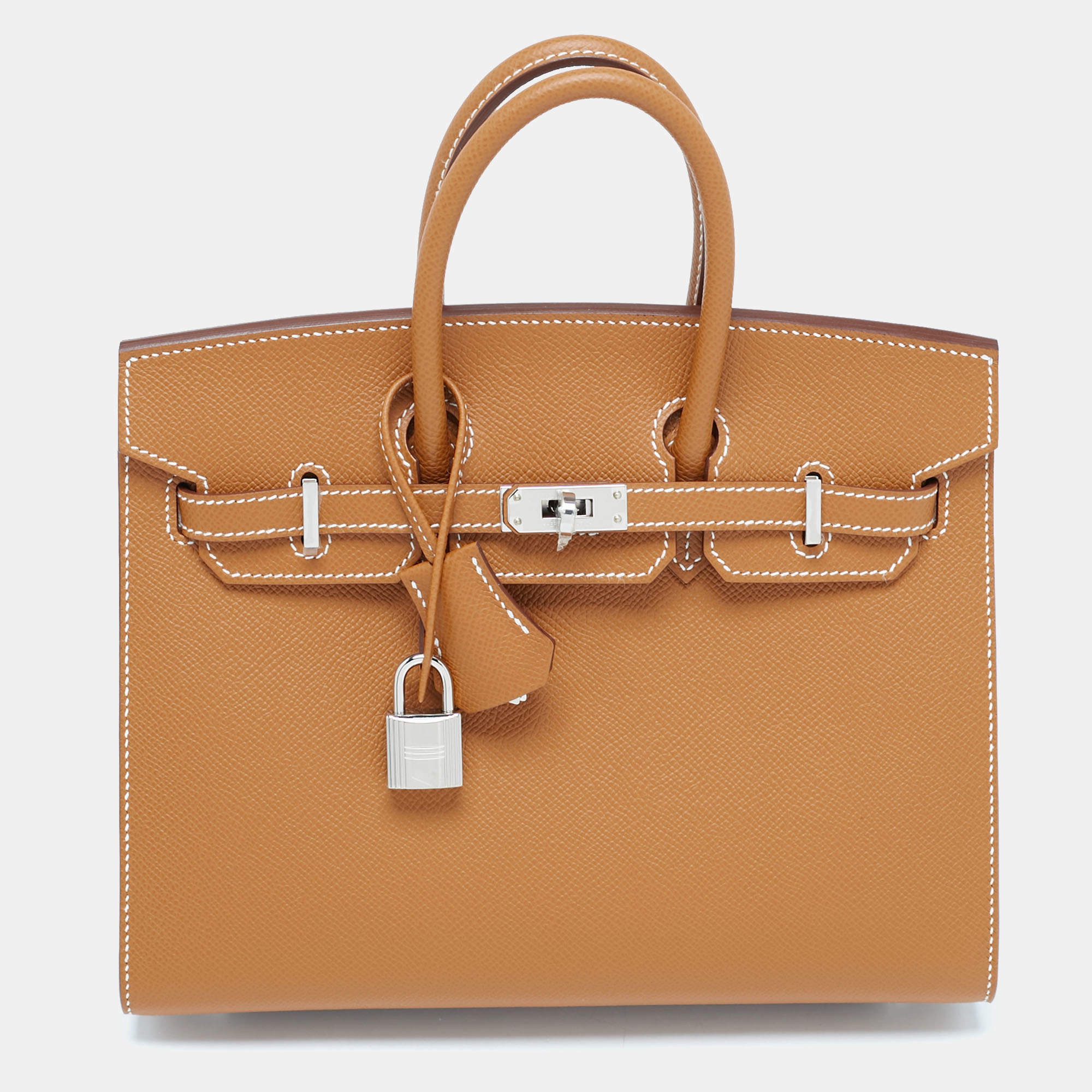 Hermes Gold Epsom Leather Palladium Finish Birkin Sellier 25 Bag