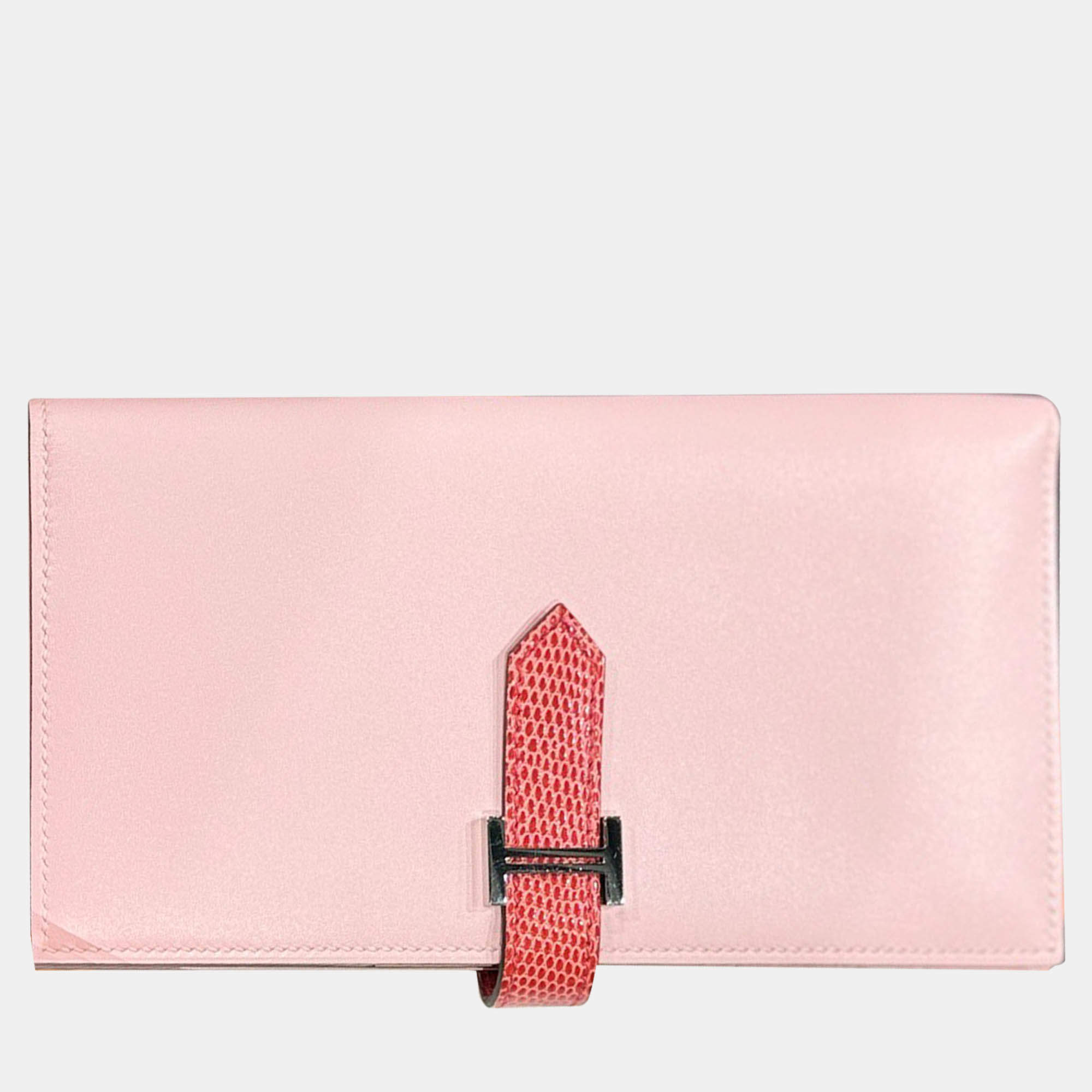 Hermes Pink Lizard Leather Bearn Wallet