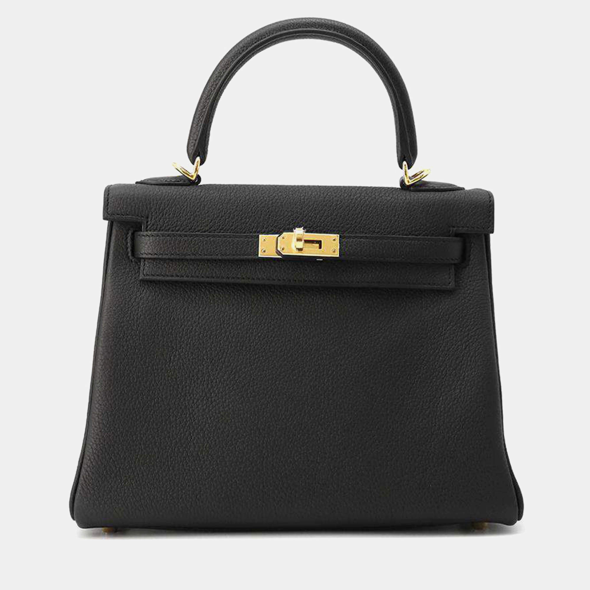 Hermes Black Togo Leather 25 Kelly Bag