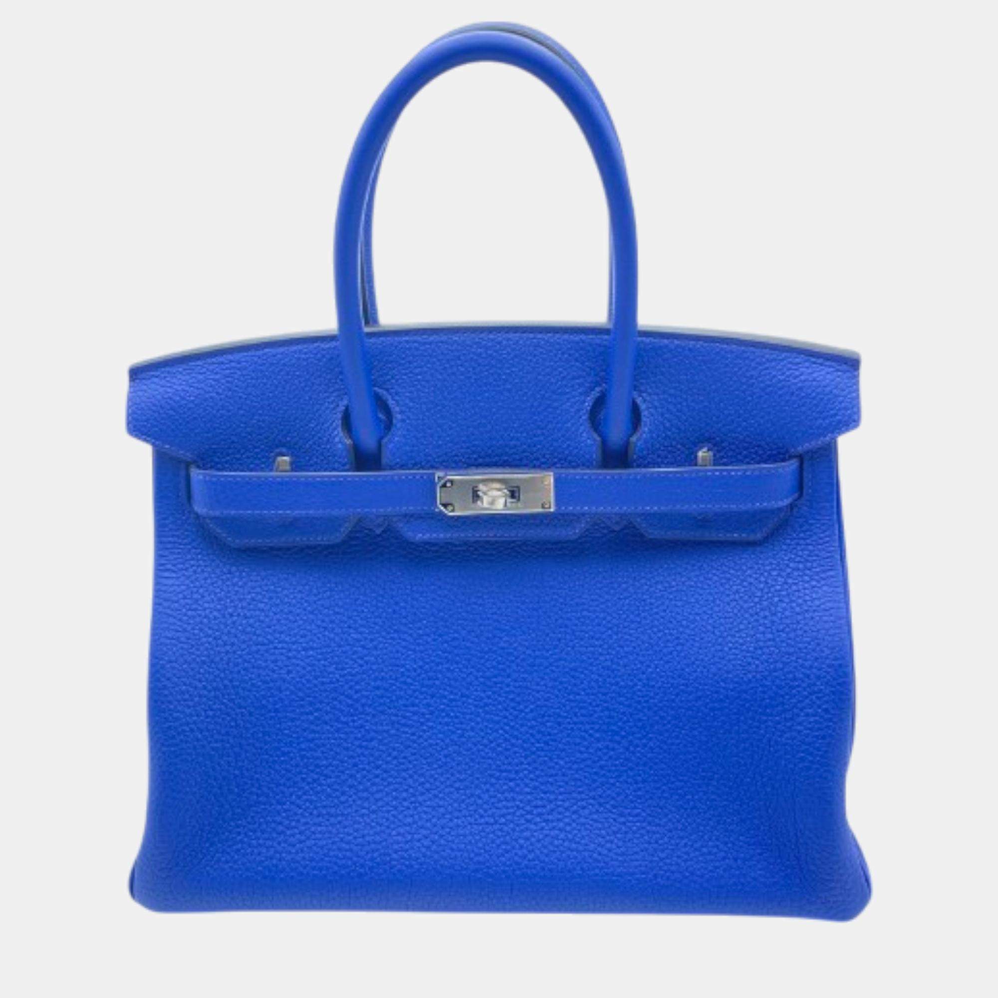 Pre Owned Hermes Blue Royal Togo Leather Birkin 30 Bag