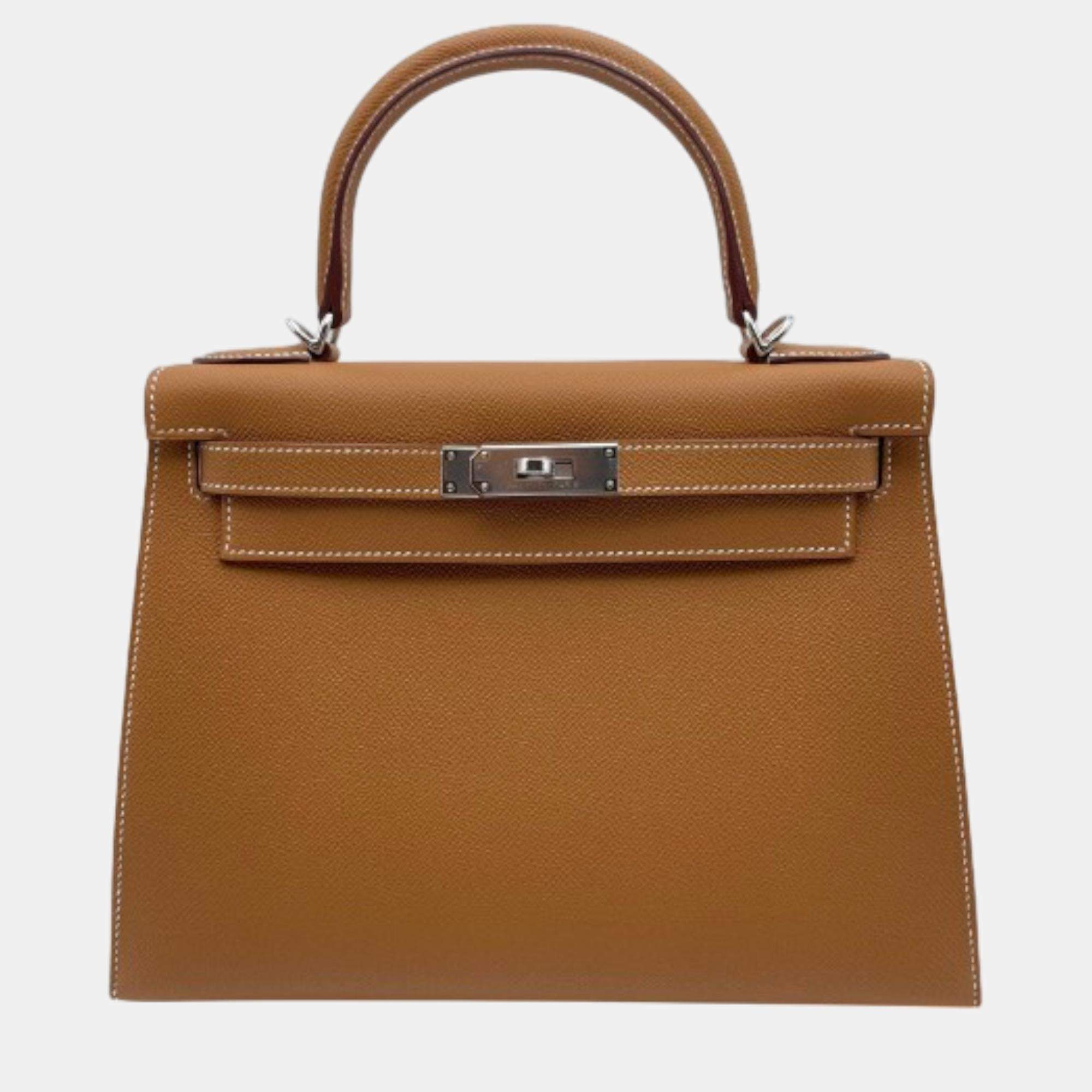 Pre Owned Hermes Gold Epsom Leather Kelly 28 Bag