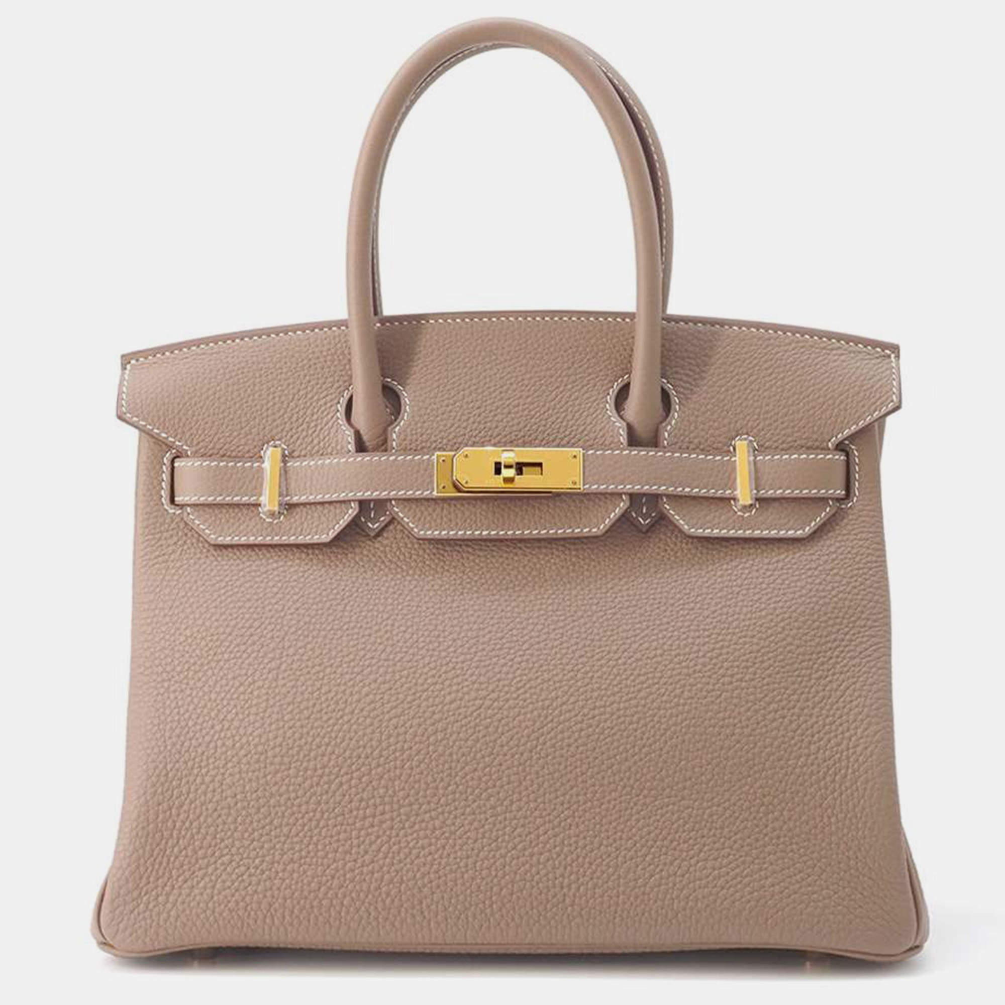Hermes Etoupe Togo Leather Birkin 30 Bag 
