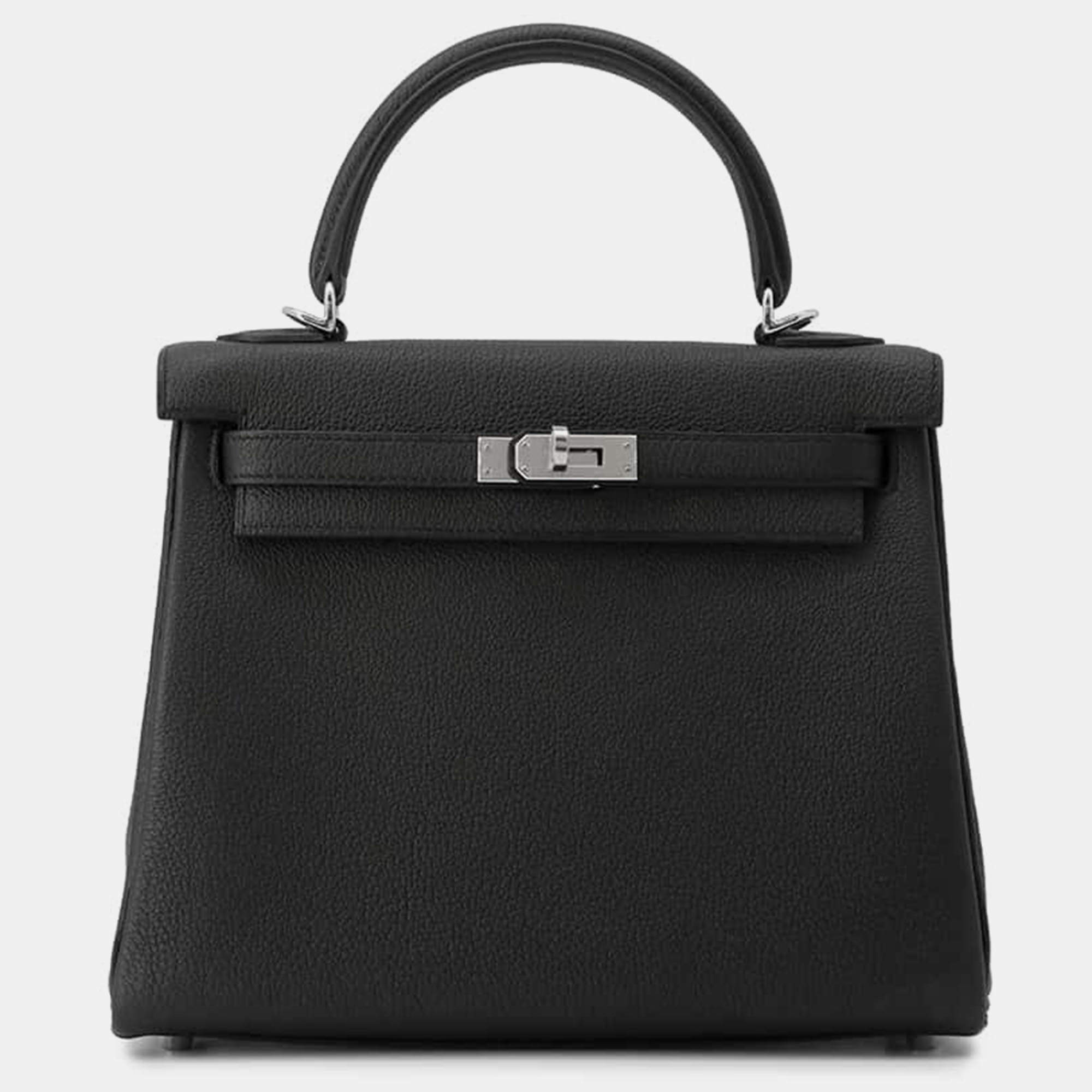 Hermes Black Togo Leather Kelly Retourne 25 Bag