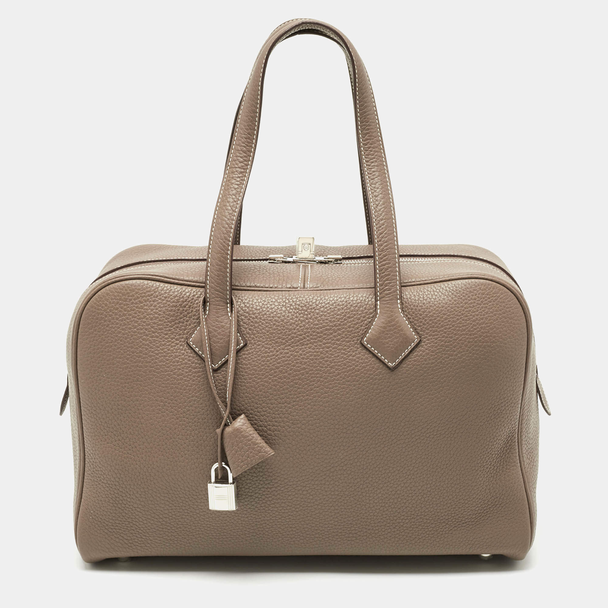 Pre Owned Hermès Etoupe Taurillon Clemence Leather Victoria II Fourre Tout 35 Bag