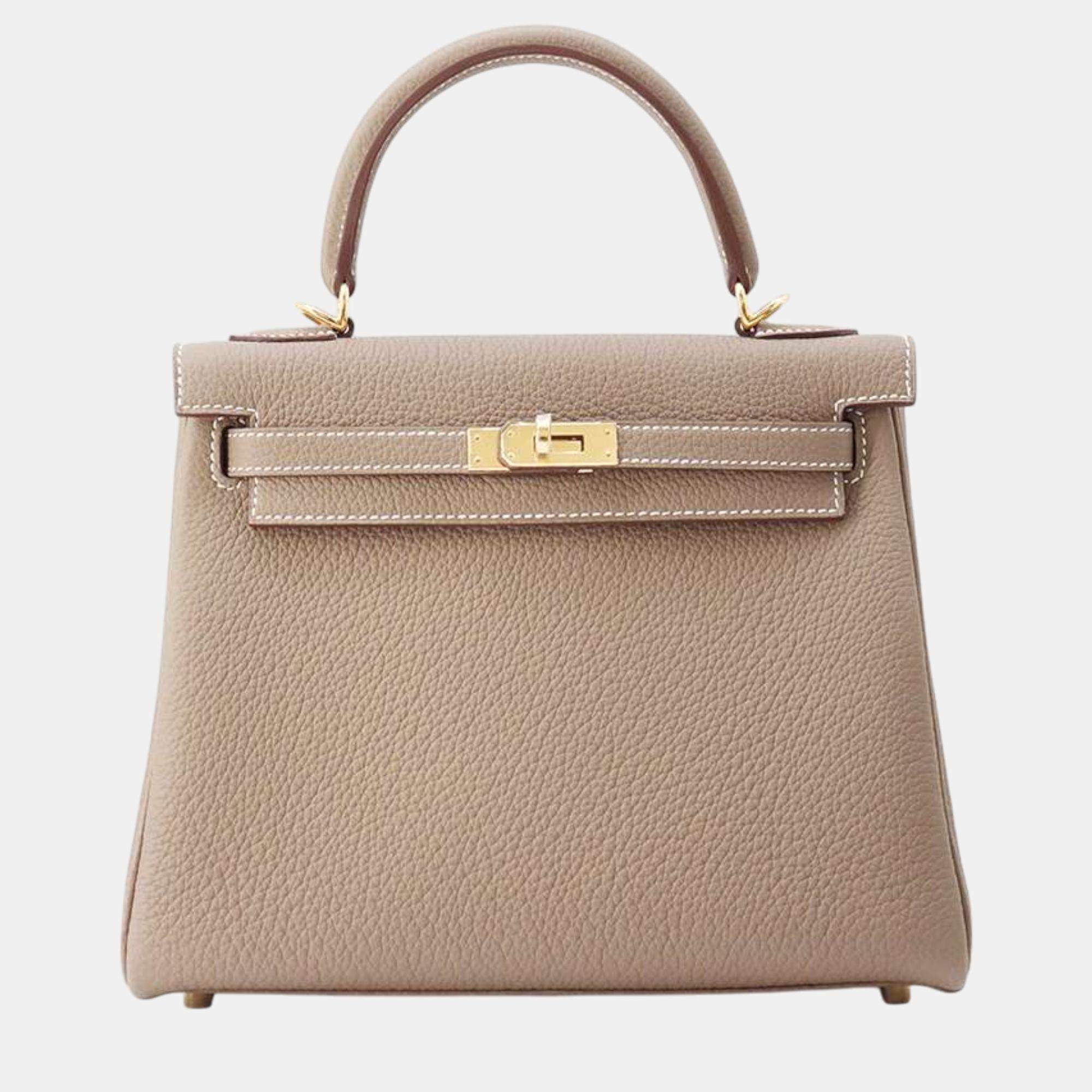 Hermes Etoupe Togo Leather Kelly Retourne 25 Bag