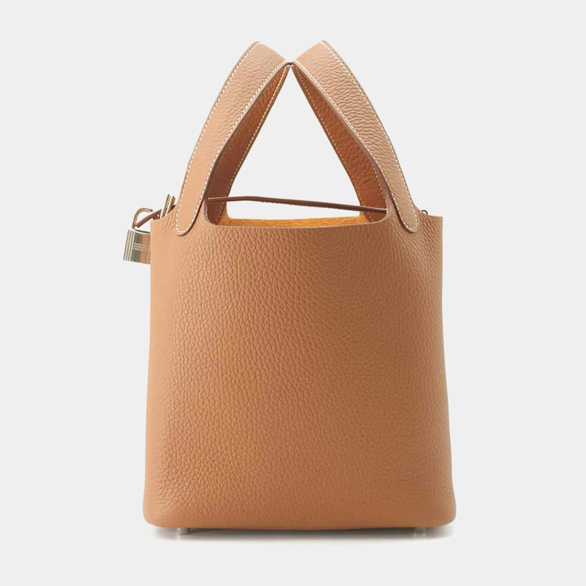 Pre Owned Hermes Gold Taurillon Clemence Leather Picotin Lock PM Tote Bag