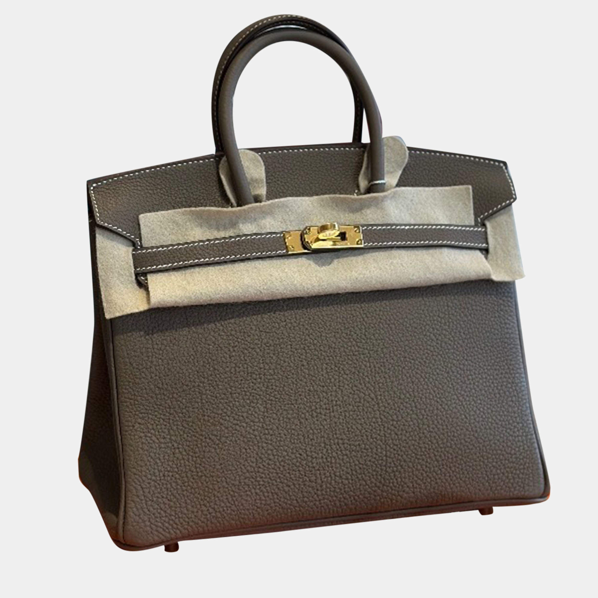Hermes Etoupe Togo Leather Gold Finish Birkin 25 Bag