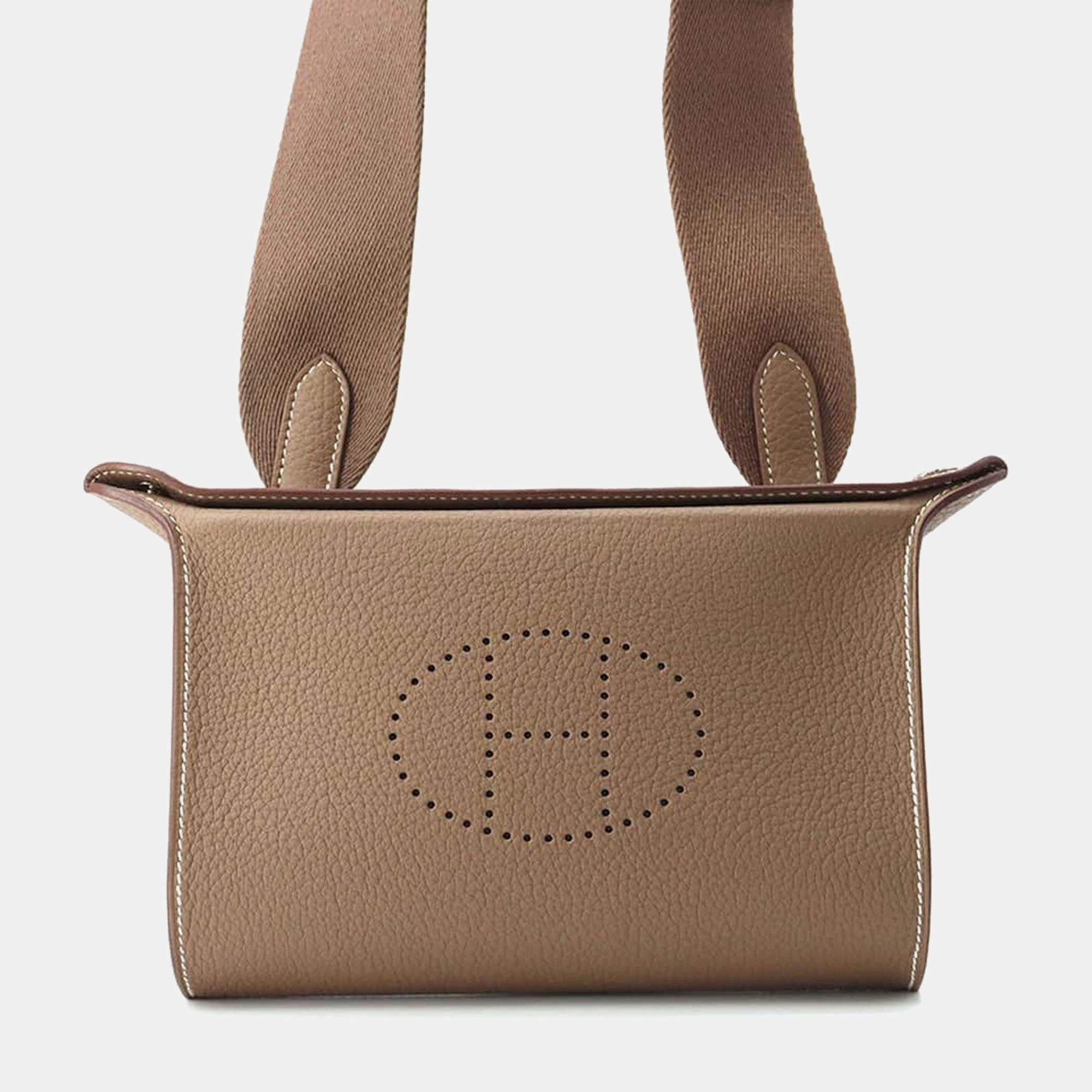 Pre Owned Hermes Etoupe Togo Leather Videpoches Shoulder Bag