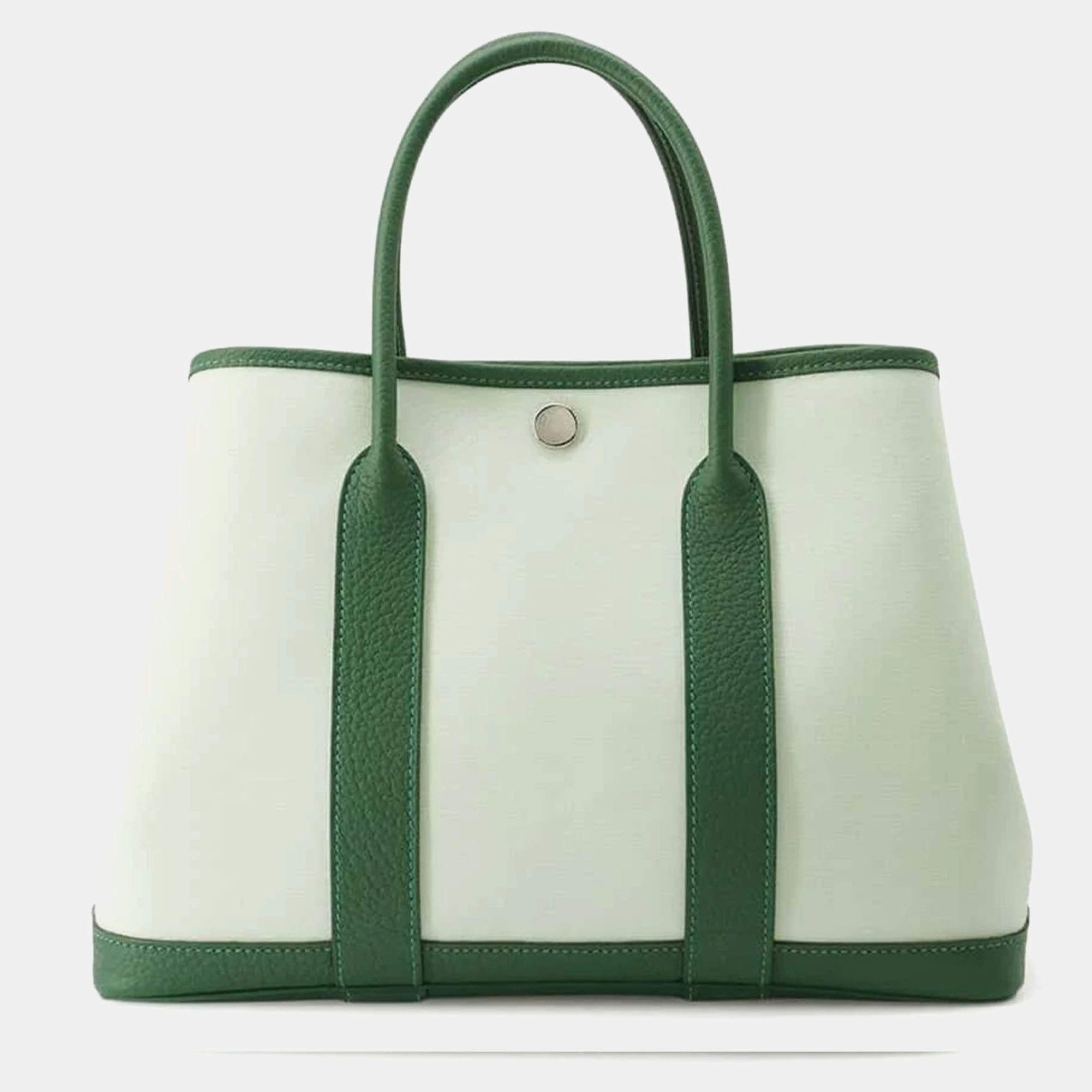 Hermes Vert Peppermint Vert Moyen Toile H Negonda Leather Garden Party TPM Tote Bag
