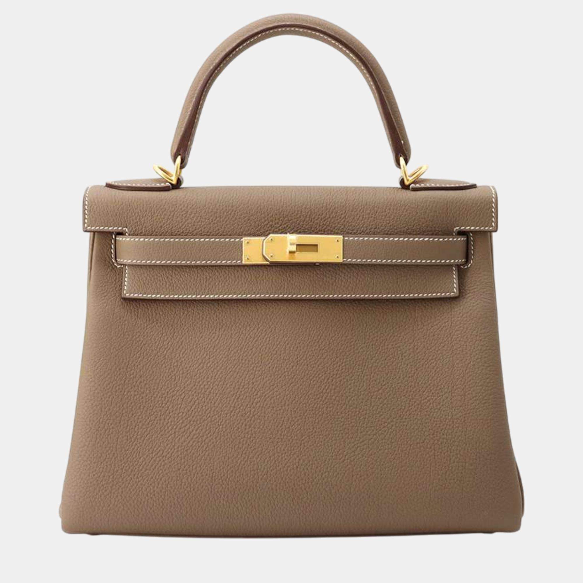 Hermes Etoupe Togo Leather 28 Kelly Tote Bag