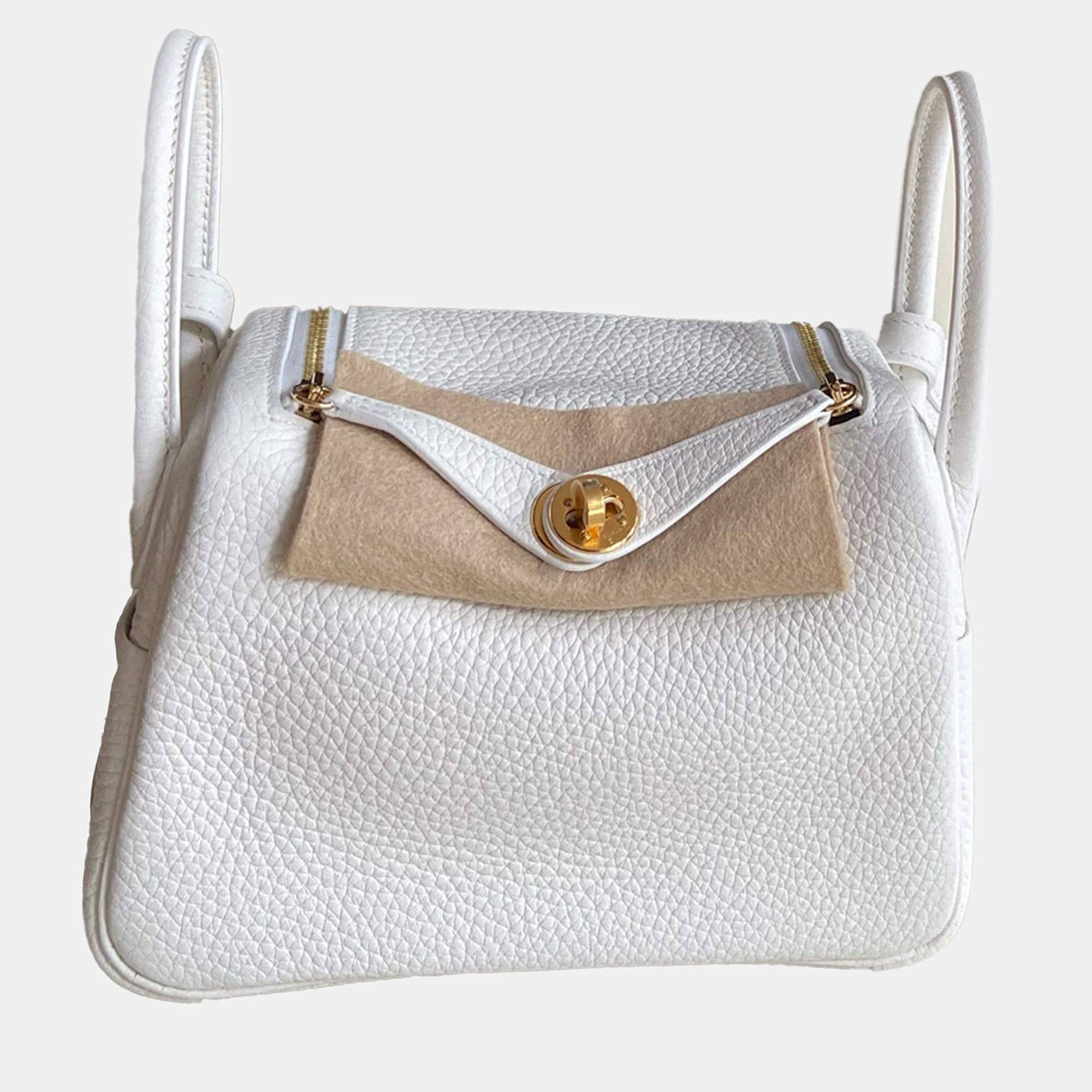Hermes White Leather Mini Lindy 19 Crossbody Bag