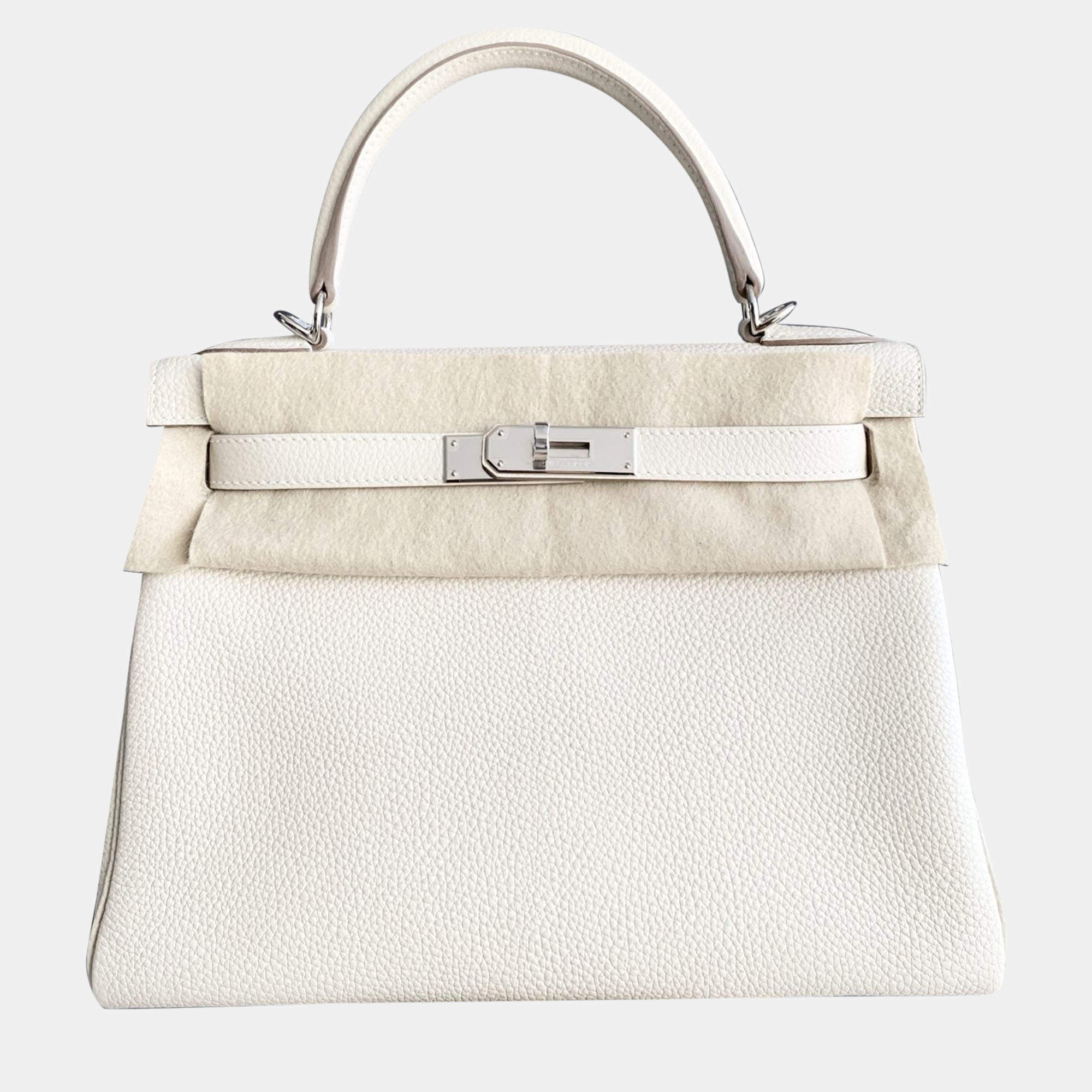 Hermes Milkshake White Togo Leather Kelly 28 Tote Bag