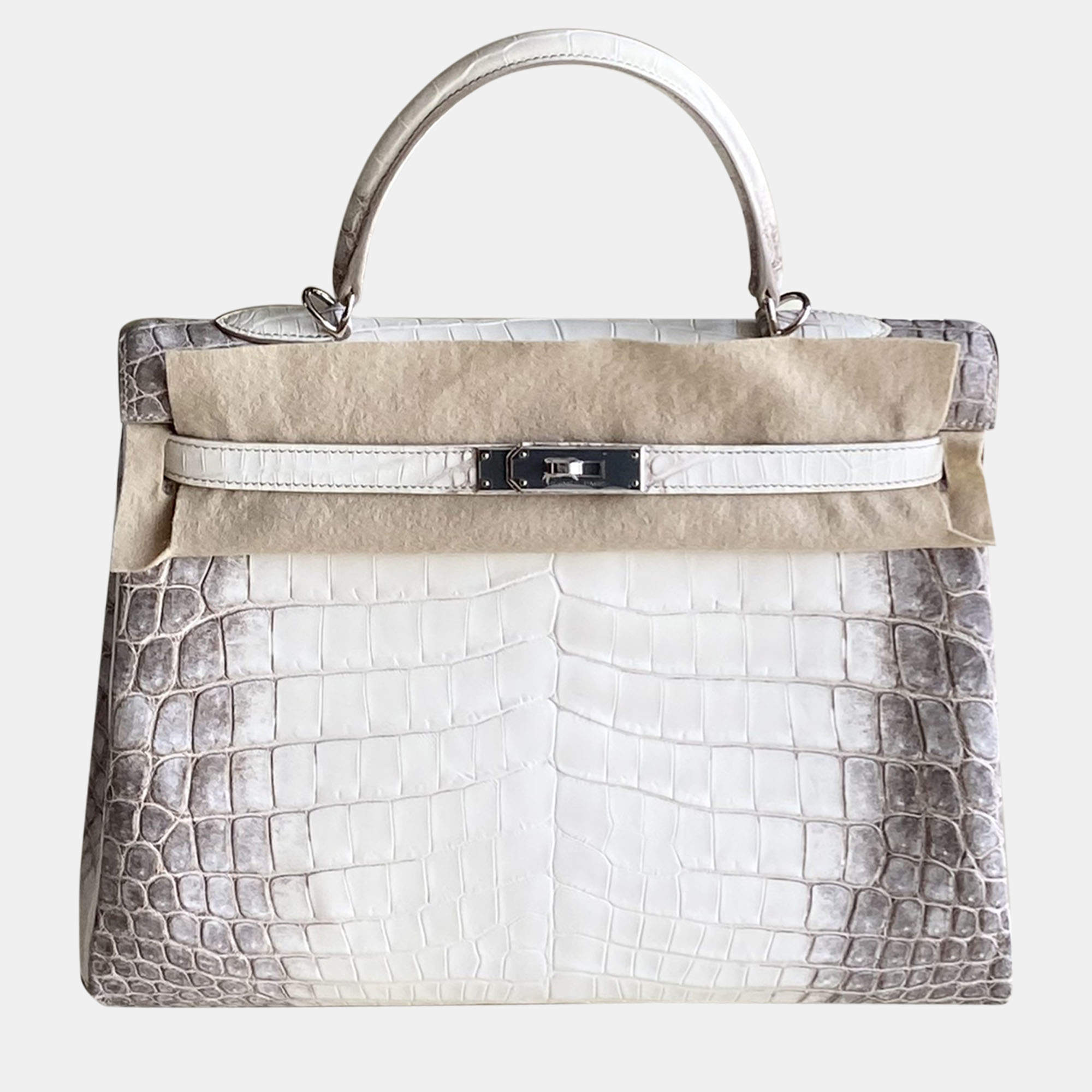 Hermes White Niloticus Crocodile Himalaya Kelly 35 Handbag