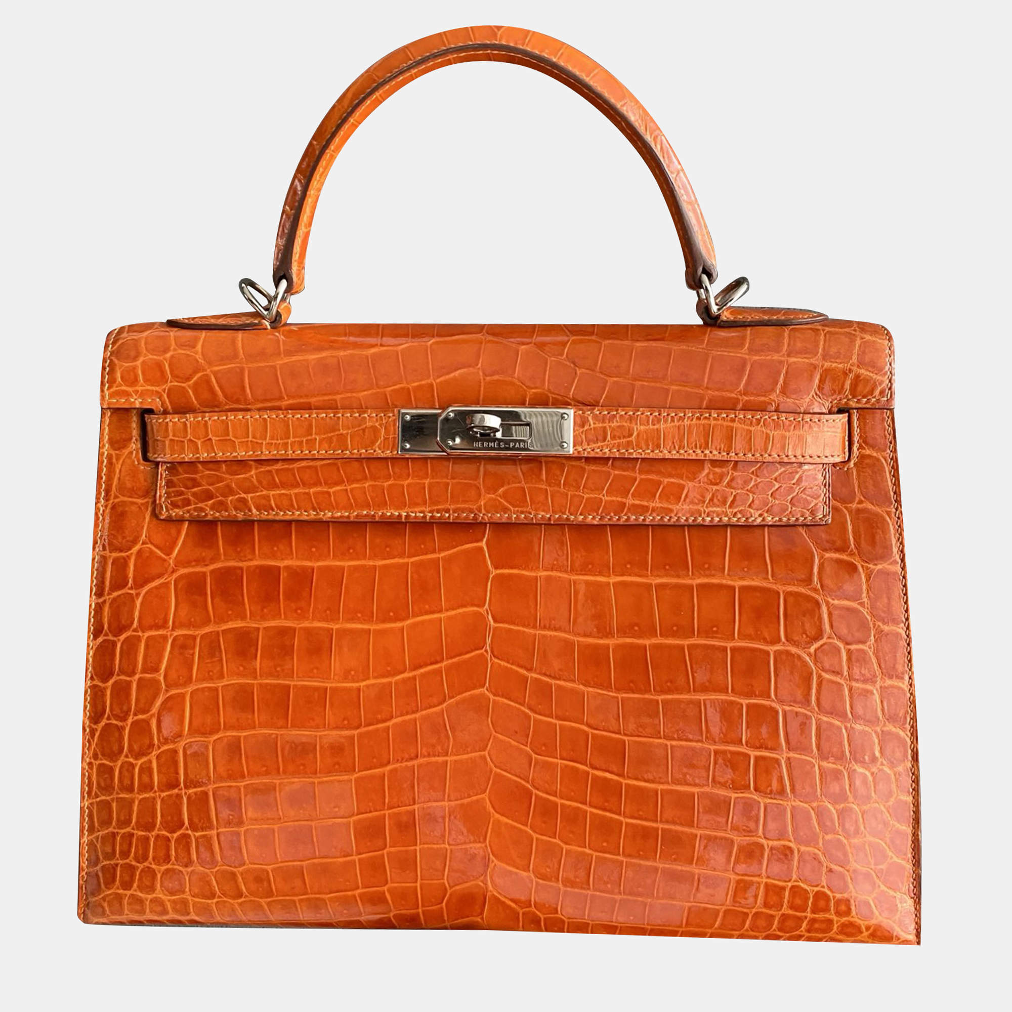 Hermes Orange Crocodile Leather Kelly 32 Handbag