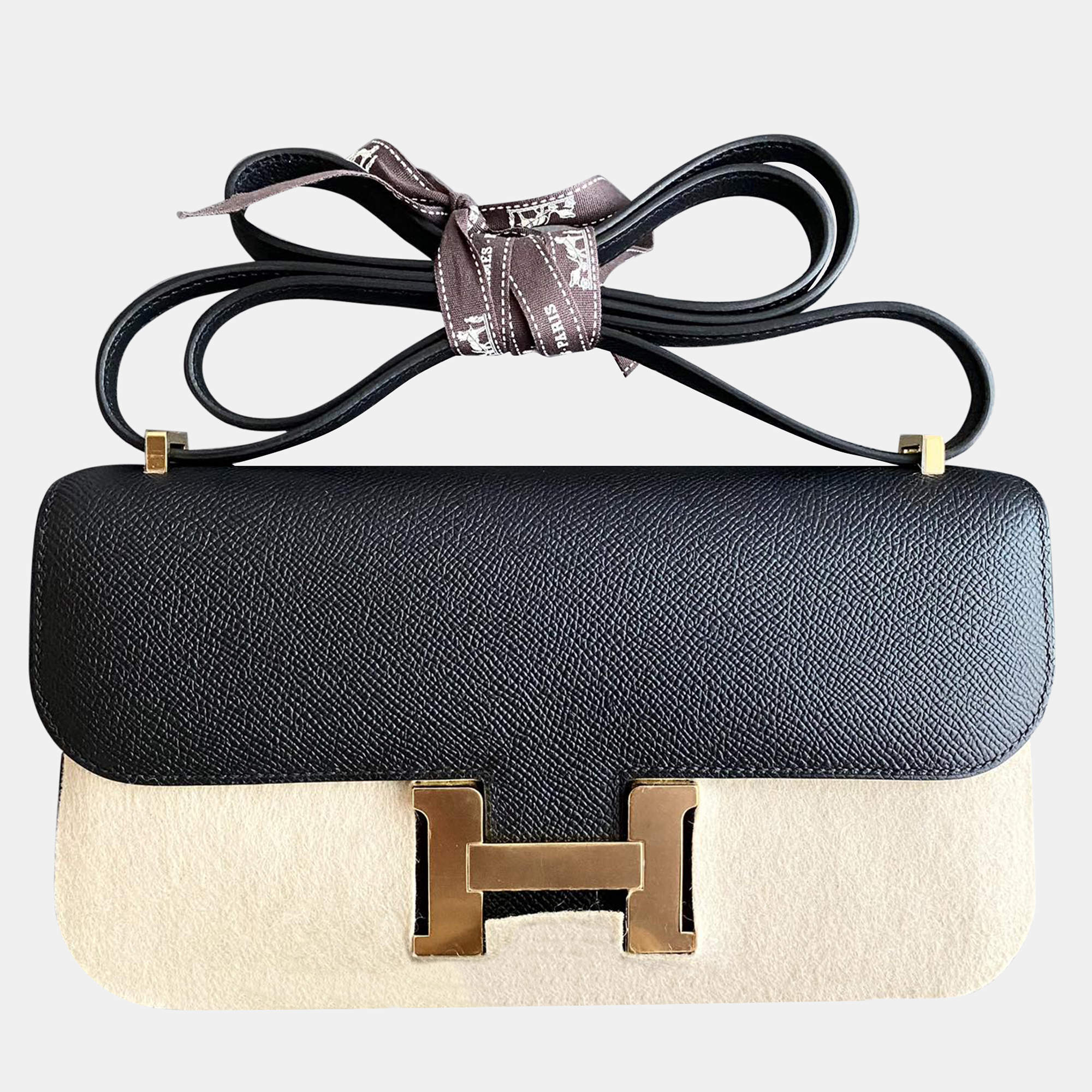 Hermes Black Leather Epsom Constance Elan Shoulder Bag