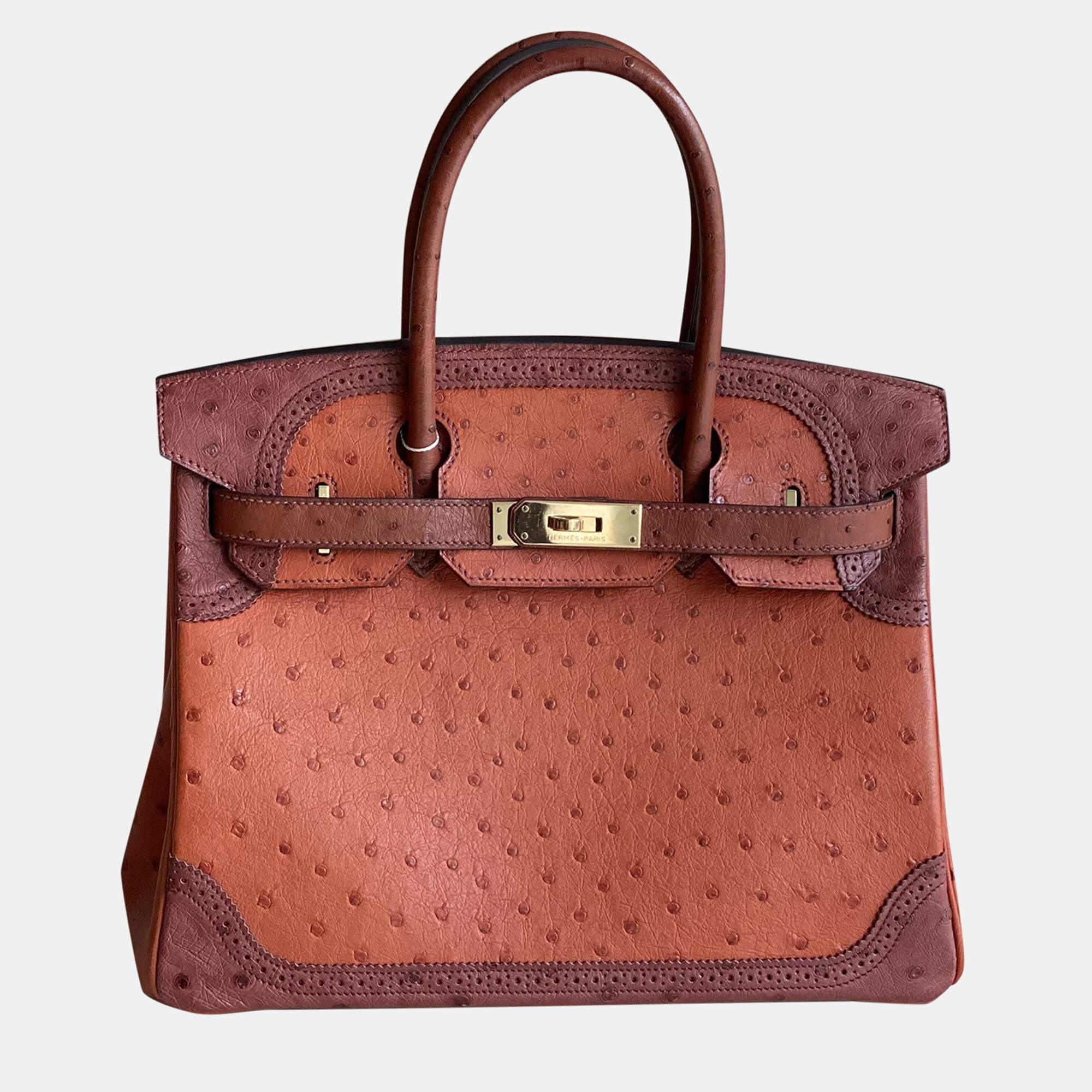 Hermes Brique/Rouge H Ostrich Ghillies Birkin 30